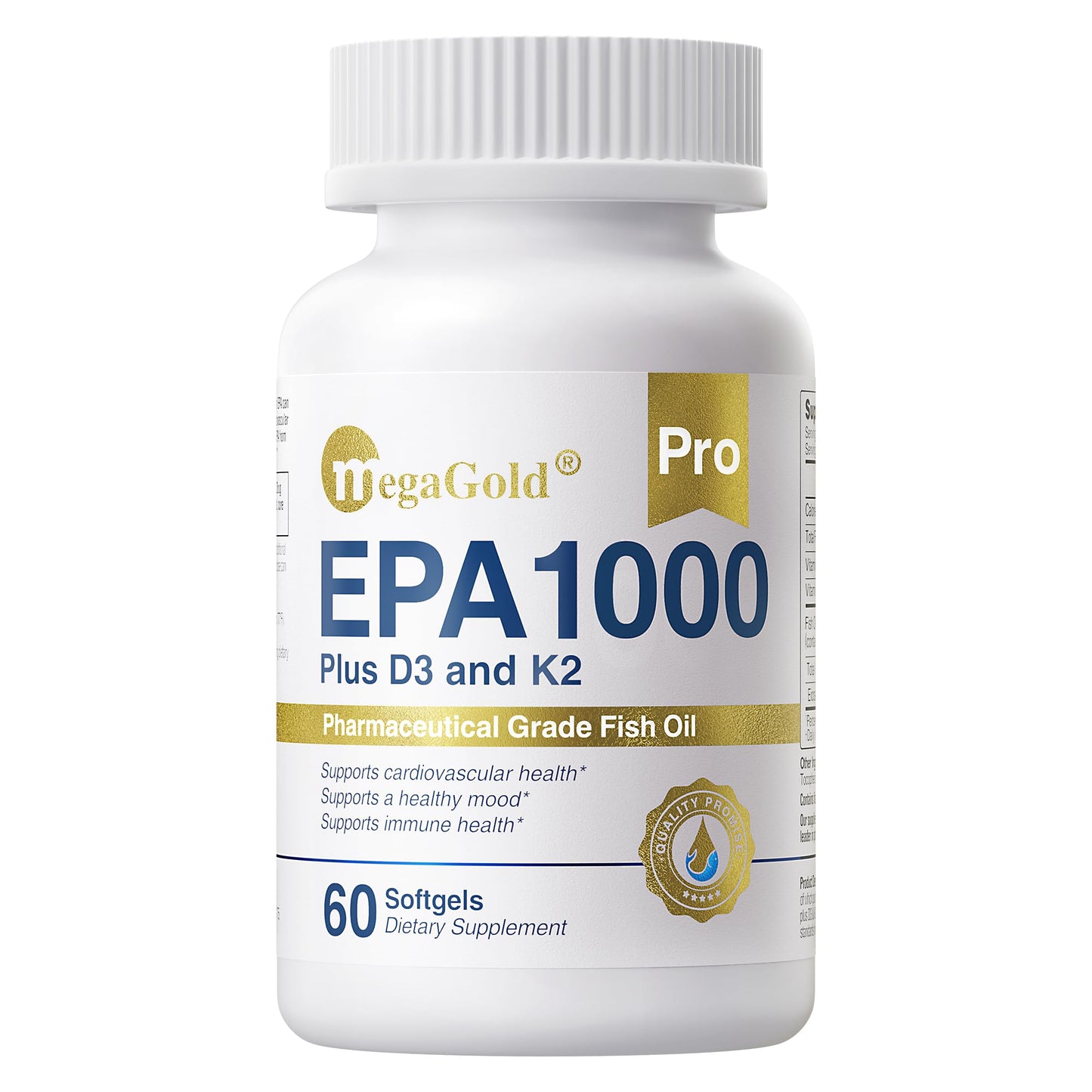 MegaGold EPA 1000mg Fish Oil with D3 & K2 Softgels, 60 Count