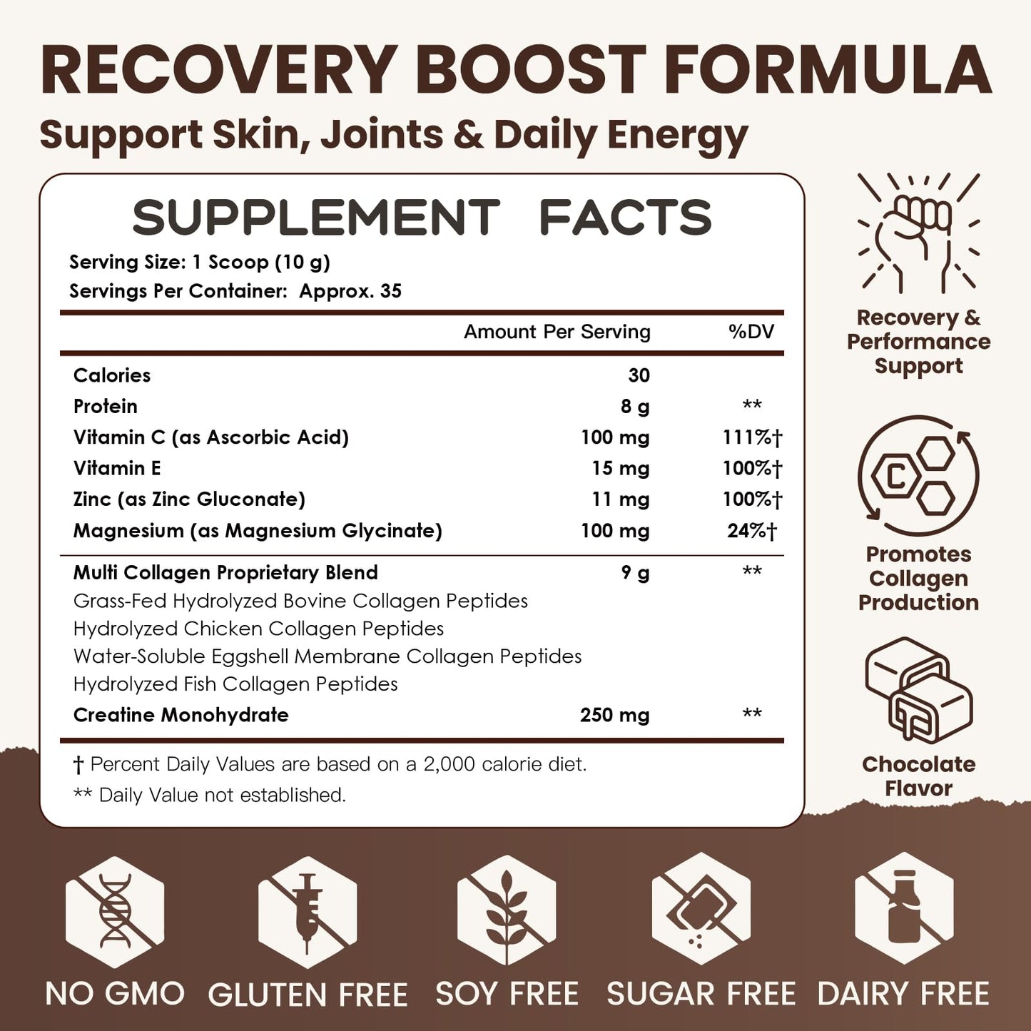 NATURE TARGET Chocolate Collagen Peptides Powder, 12.35 Ounce