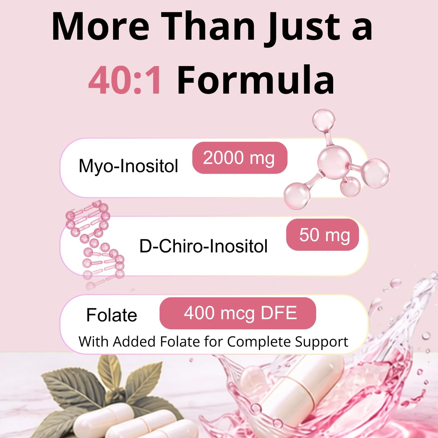 BioFianne Myo-Inositol & D-Chiro Inositol Supplement for Women, Ideal 40:1 Ratio with MTHF Folate, Inositol 2000mg, Supports Hormonal Balance for Women, Regular Cycles & Ovarian Health, Capsules, 120 Count