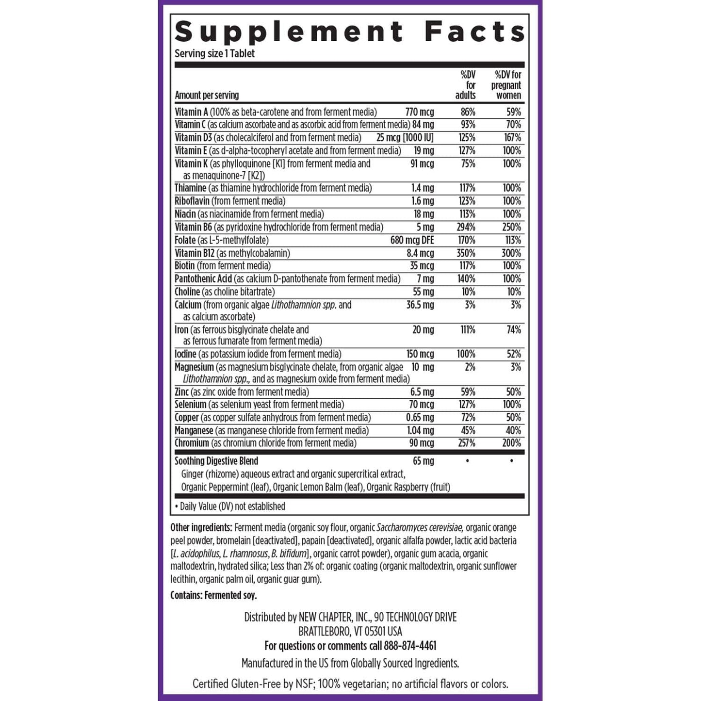 New Chapter Prenatal Vitamins One Daily Prenatal Multivitamin Tablet Enhanced for Age 35+ with Methylfolate + Choline, 30 Count
