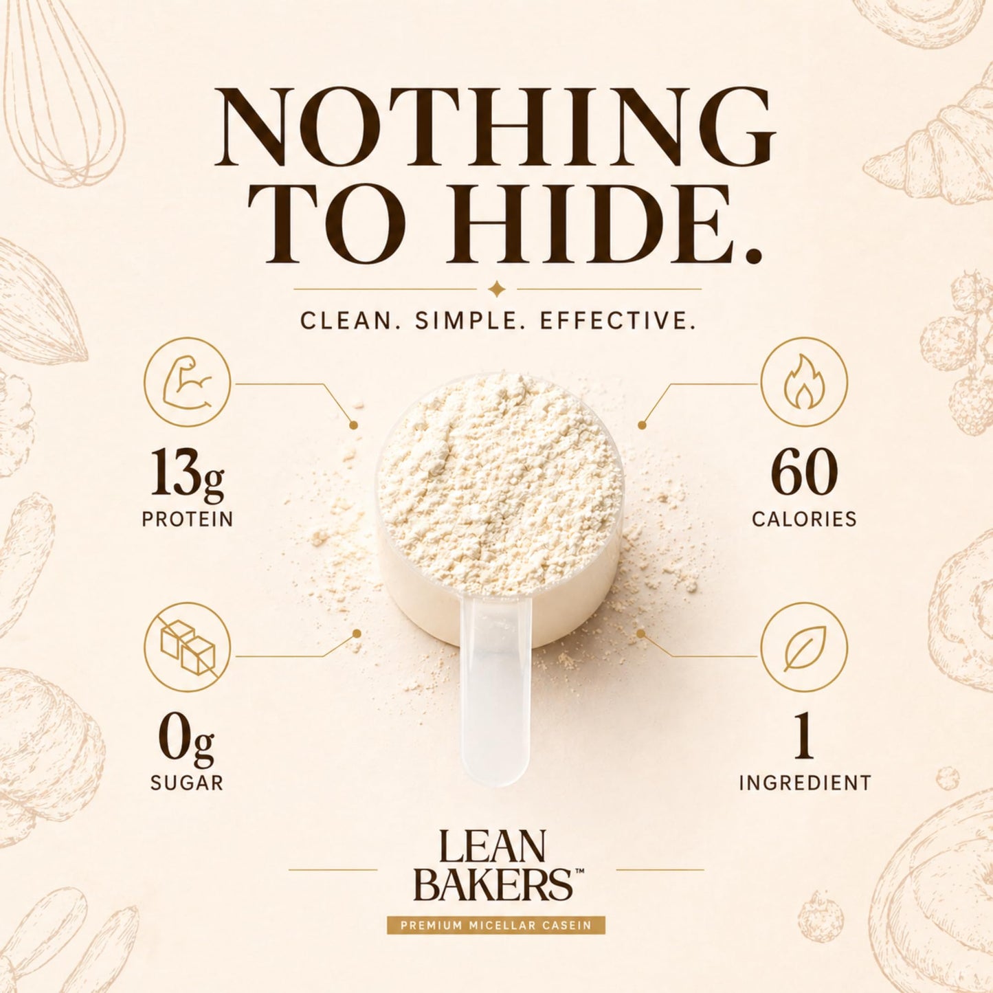 LEANBAKERS Pure Micellar Casein Protein Powder 17.1 oz