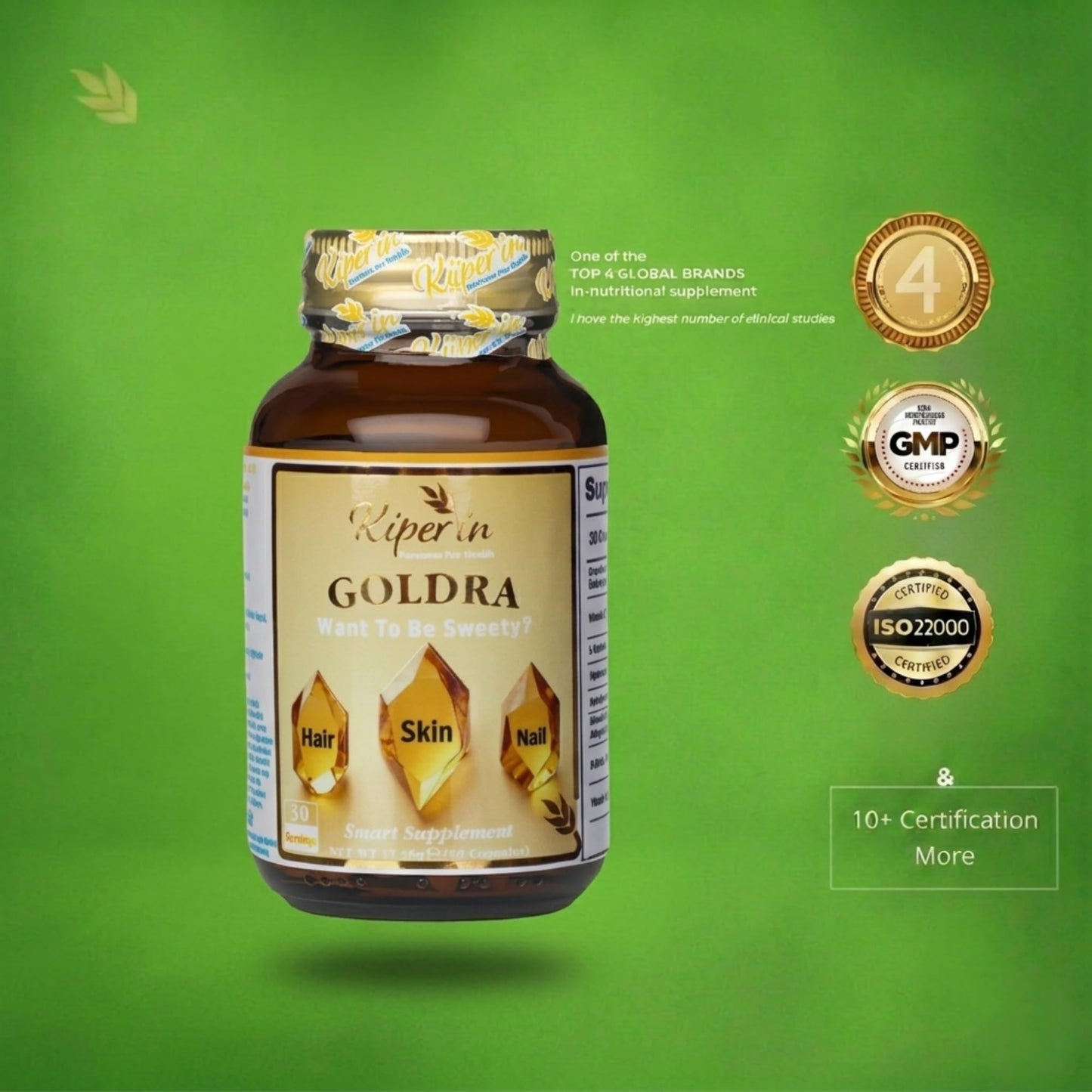 Kiperin Goldra Hair Skin Nails Biotin Hydrolyzed Keratin Hyaluronic Acid Beauty Support Capsule 1
