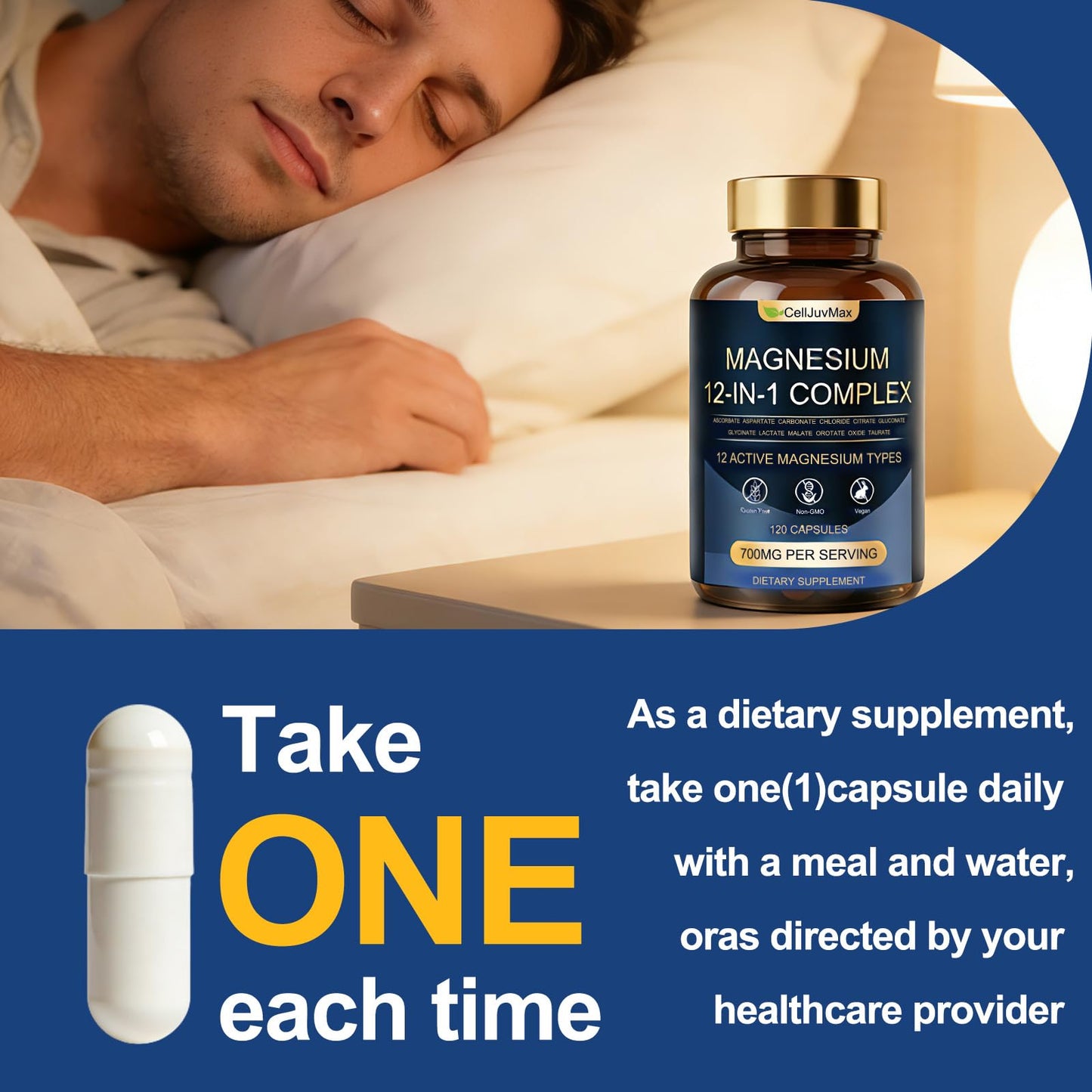 WOJJ Magnesium 12-in-1 Complex 700mg with Glycinate & Citrate Capsules, 120 Count