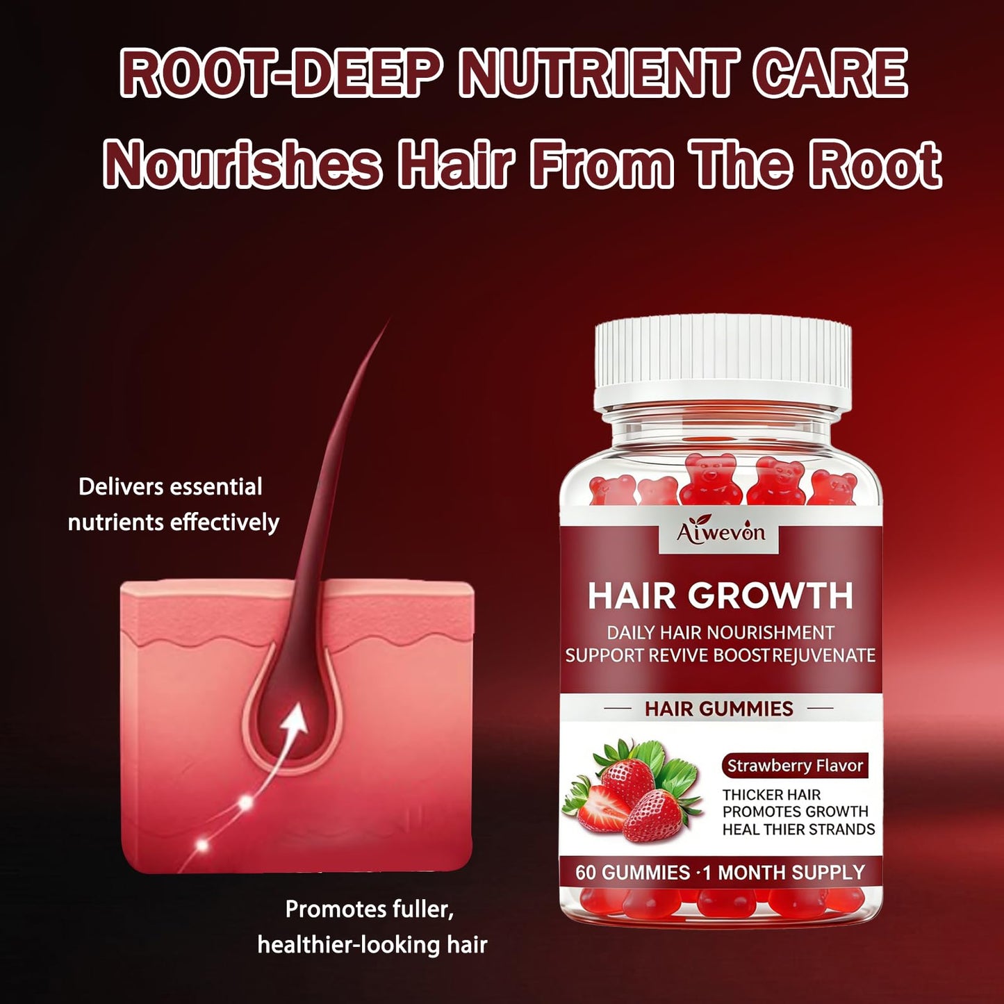 Aiwevon Hair Growth Gummies for Women & Men, 60 Gummies
