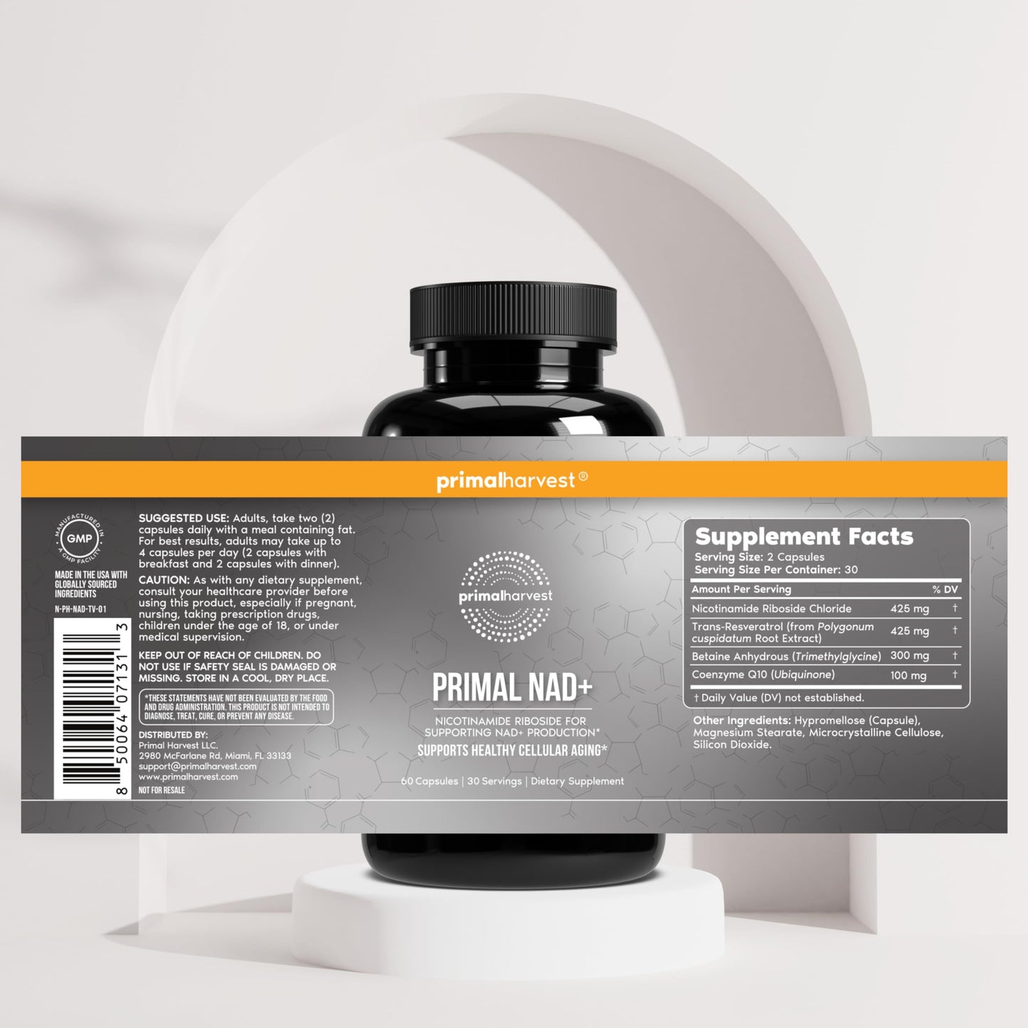 Primal Harvest NAD+ Supplement Capsule 60 Count