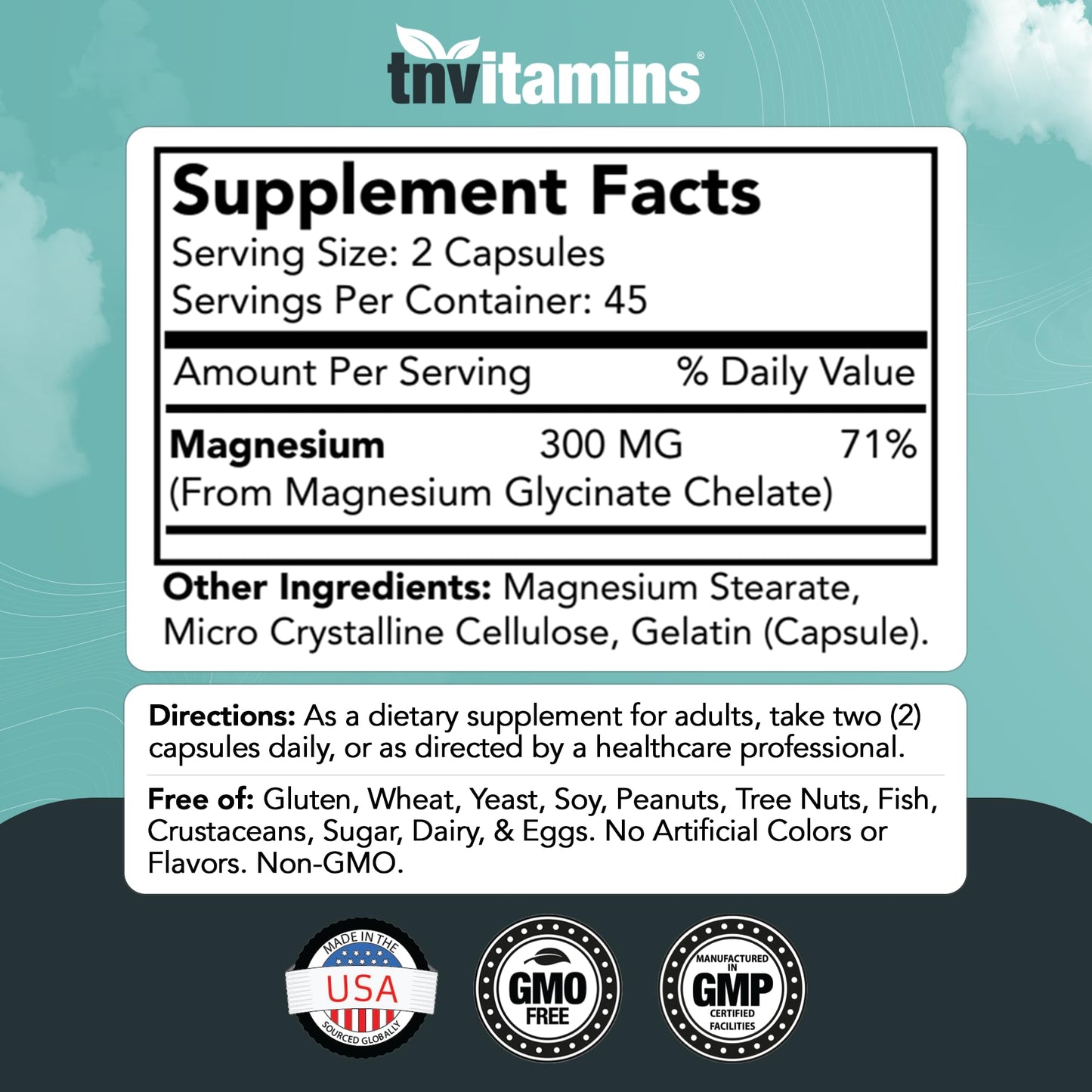tnvitamins Magnesium Glycinate 300mg, 90 Capsules
