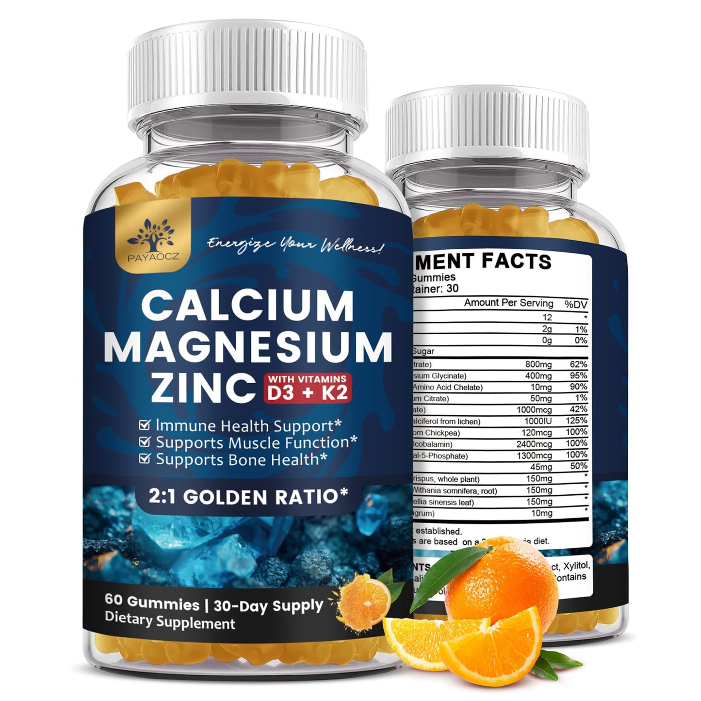 PAYAOCZ Calcium Magnesium Zinc Gummies with Vitamin D3, K2, B12 & B6 for Adults 120 Gummies