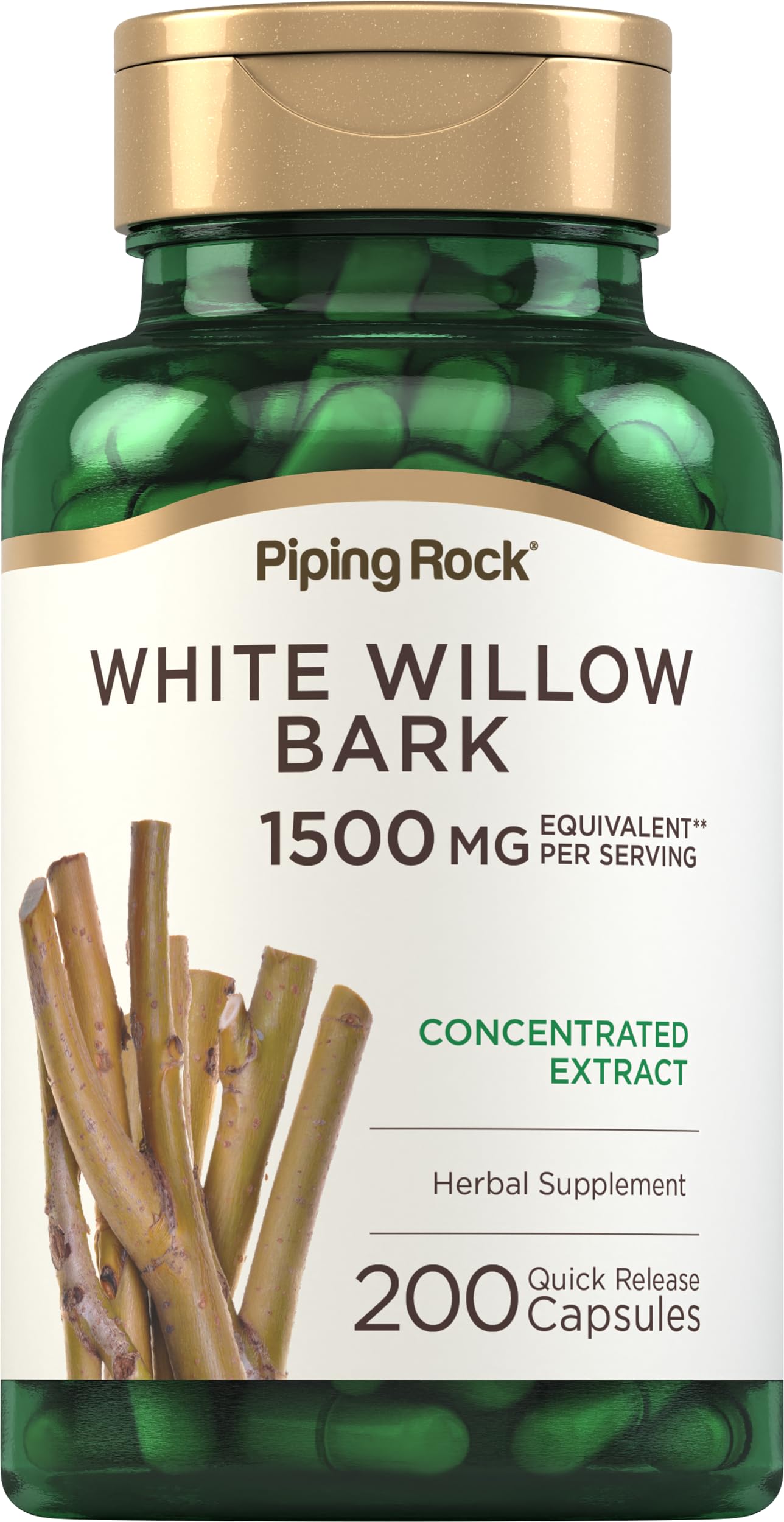 Piping Rock White Willow Bark Capsules, 200 Count