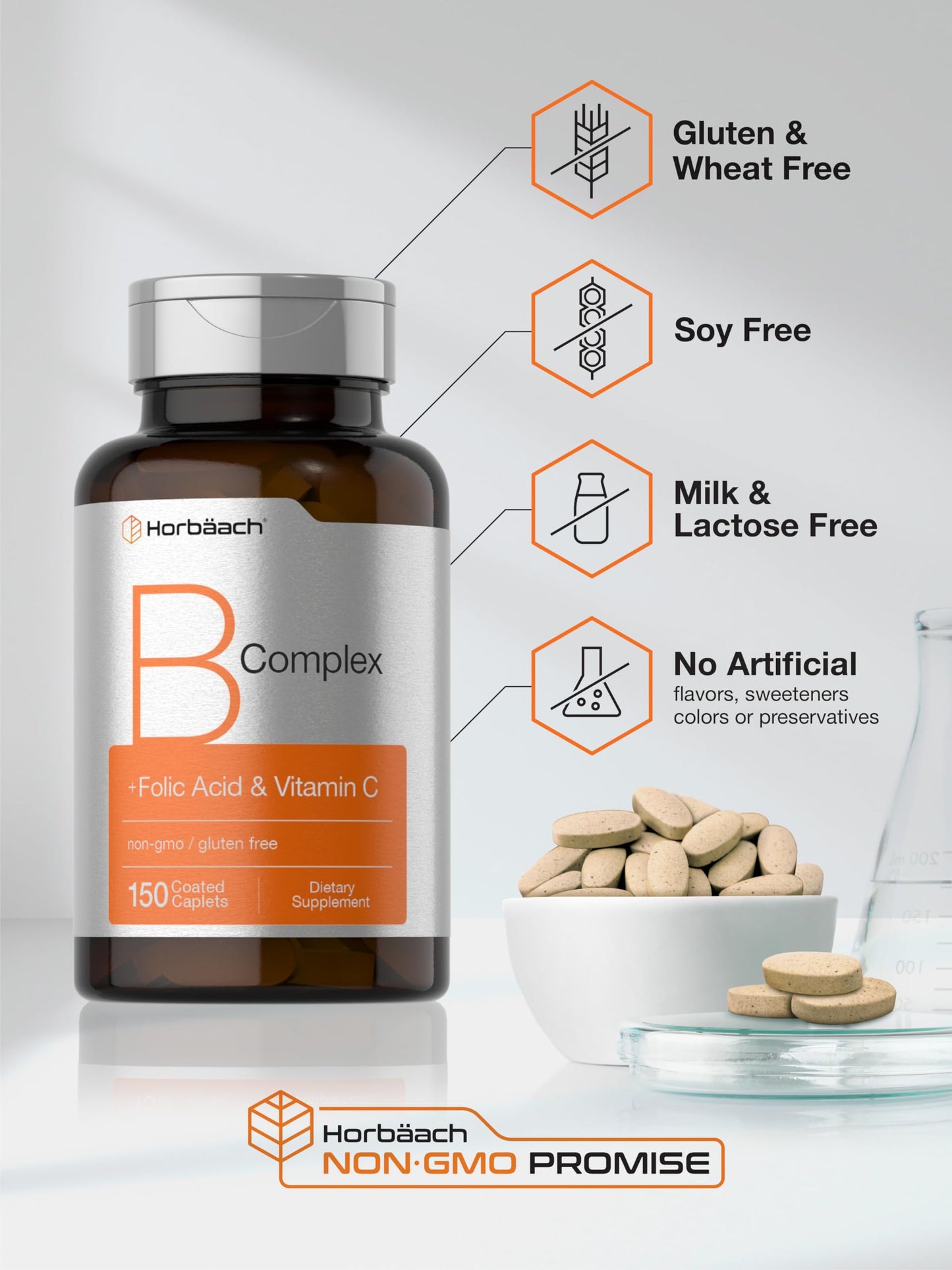 Horbäach B Complex Vitamins for Women and Men Caplets 150