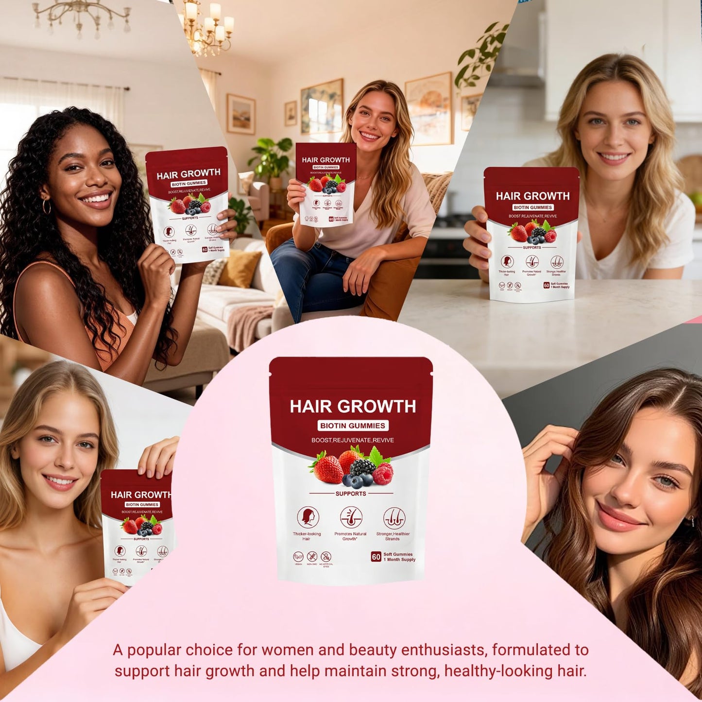 Norce Sactor Lumin Hair Gummies with Biotin & Collagen, Mixed Berry Flavor, Supports Healthy Hair Growth & Strength, Skin & Nails, Vegan & Non-GMO, 60 Gummies