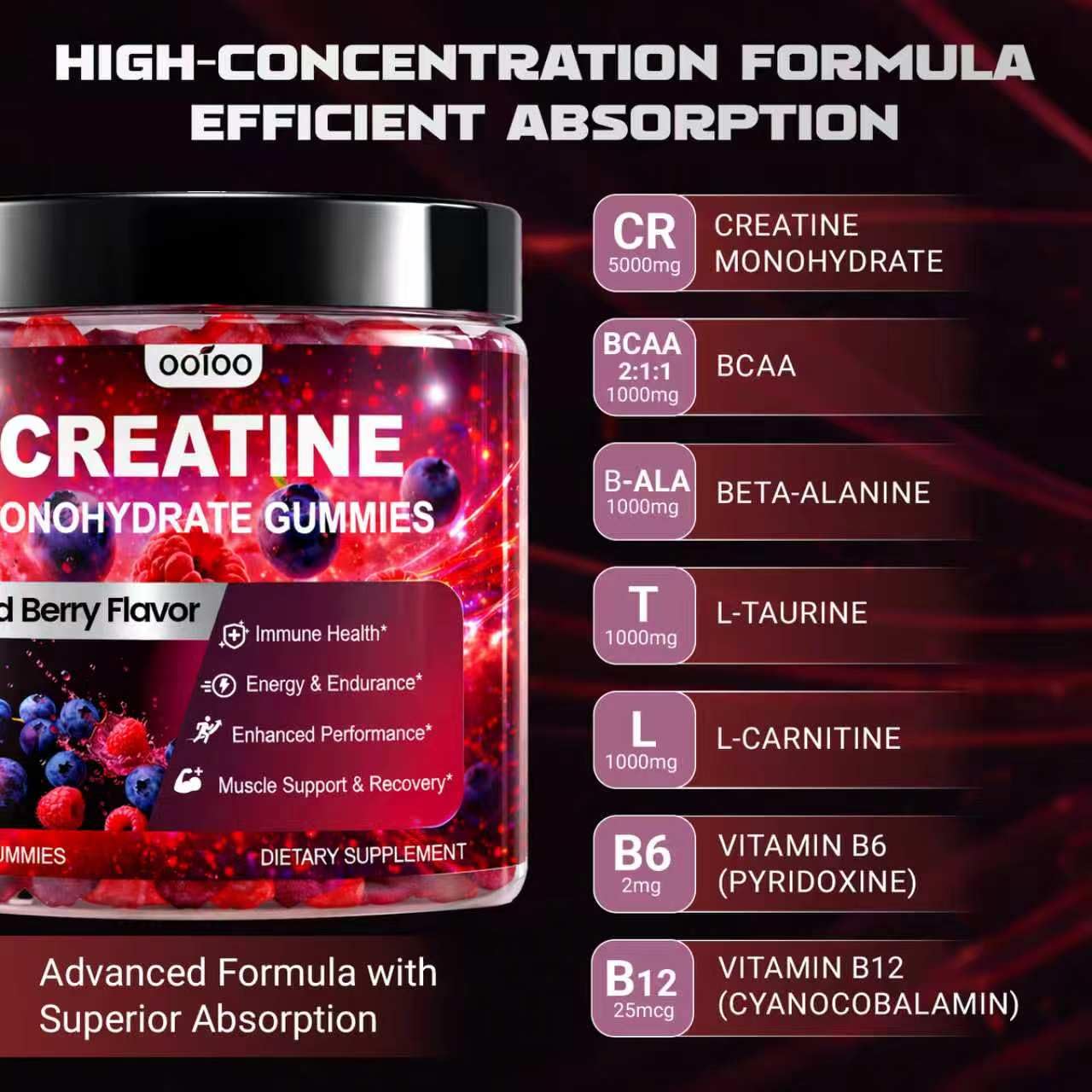 ooioo Creatine Monohydrate Gummies 120 Gummies