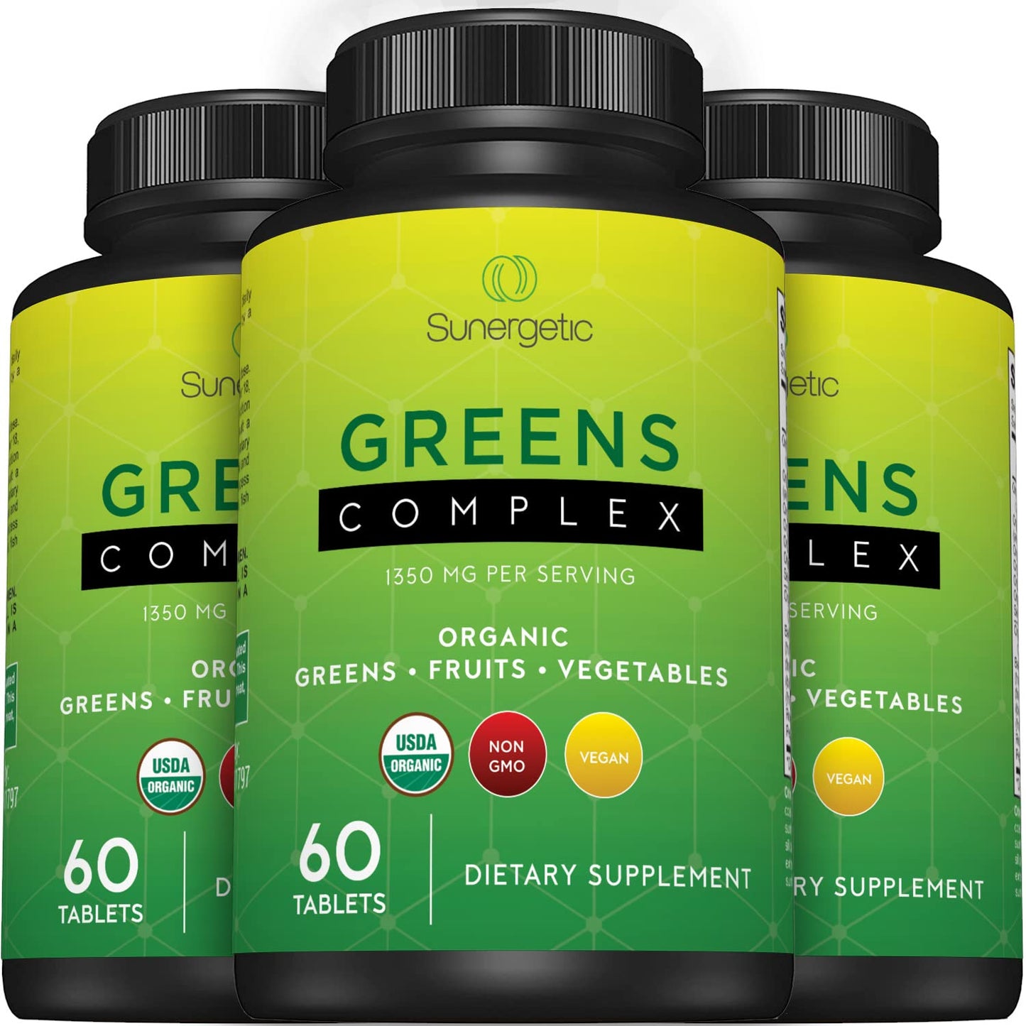 Sunergetic Premium USDA Organic Greens Superfood Tablets, 60 Tablets
