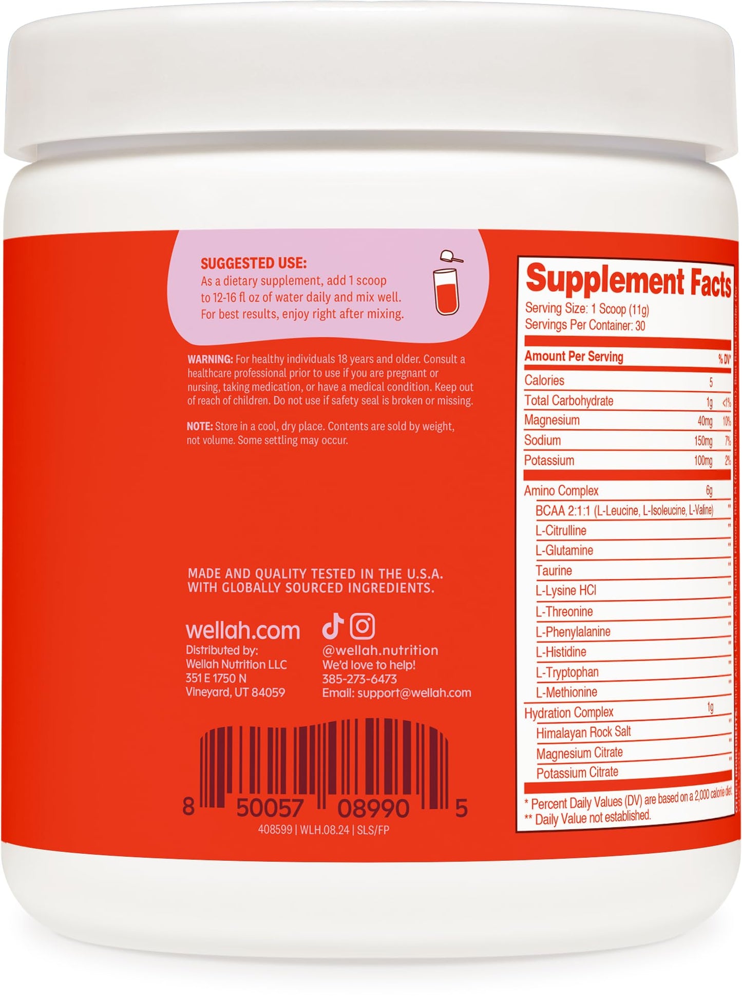Wellah BCAAs Powder (Fruit Punch Flavored) 11.5 Ounce