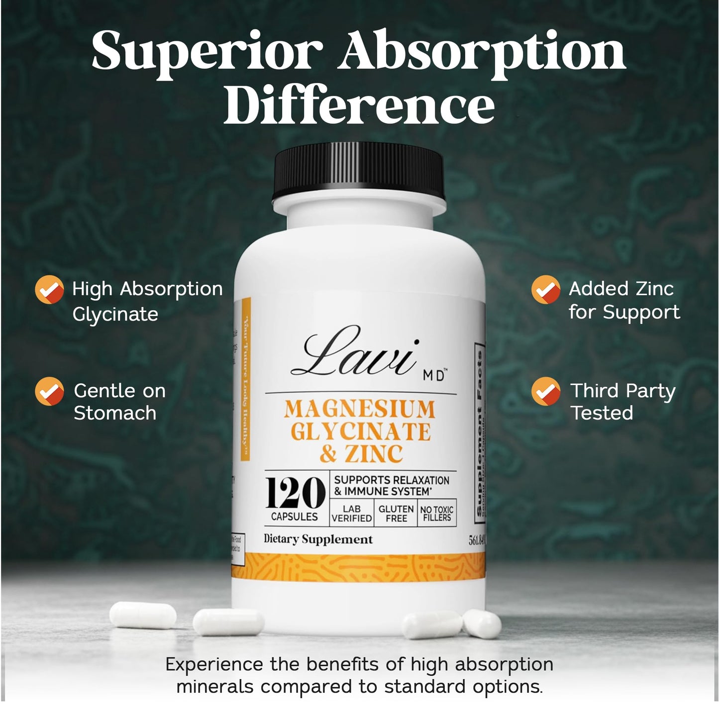 LaviMD Magnesium Glycinate Zinc Capsules 120 Count