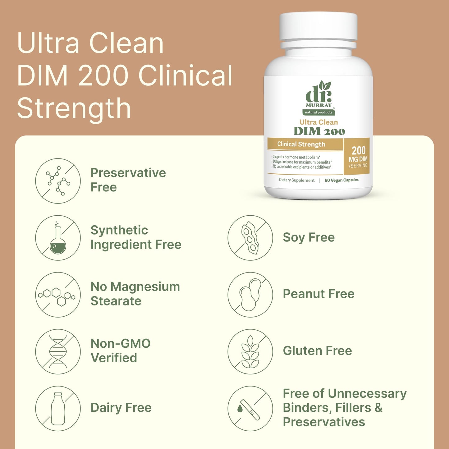 Dr. Murray Natural Products Ultra Clean DIM 200 mg & BioPerine Vegan Capsules, 120 Count