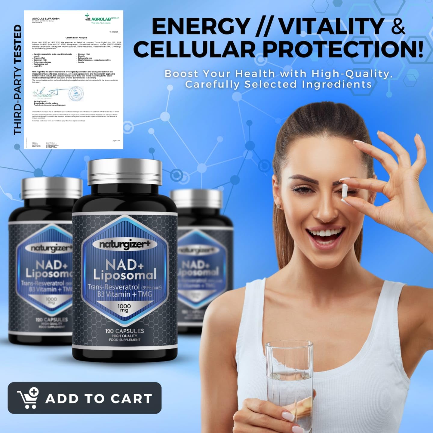 naturgizer+ Liposomal NAD+ Supplement with Resveratrol, Vitamin B3 & TMG 120 Capsules