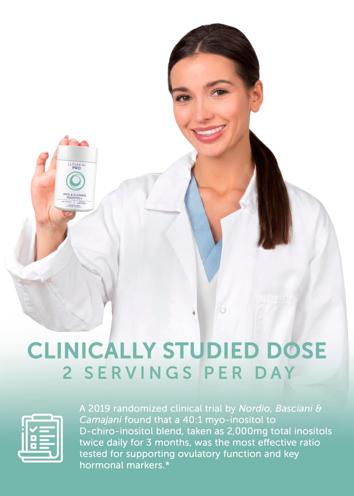 Lunakai PRO Clinically Studied USA Made Myo-Inositol & D-Chiro Inositol Supplement for Women - 40:1 Ratio 4000mg with CoQ10 Folate & Vitamin D3 - Daily Hormone Balance & Ovarian Support, 120 Capsules