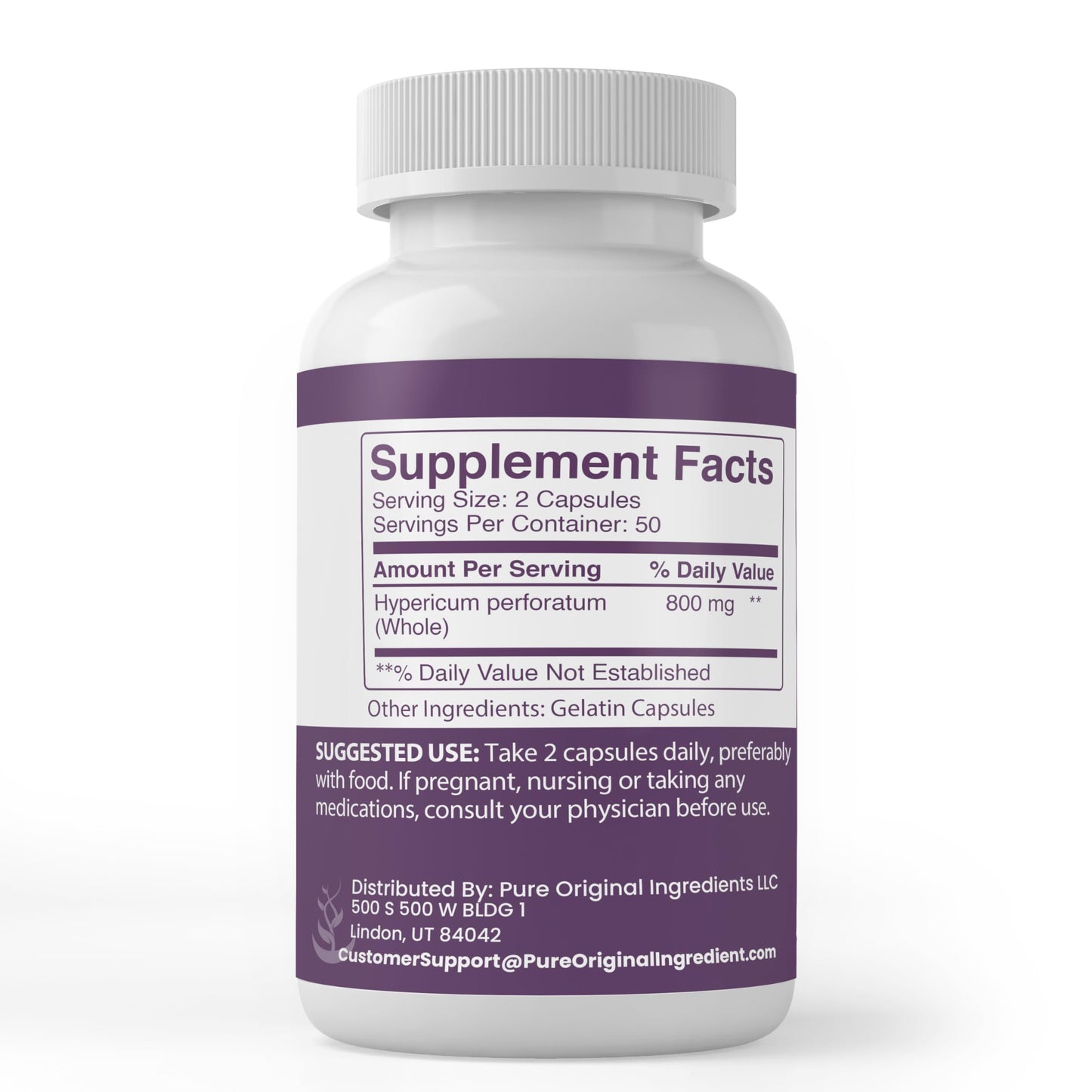PURE ORIGINAL INGREDIENTS St. John's Wort Capsules, 100 Count