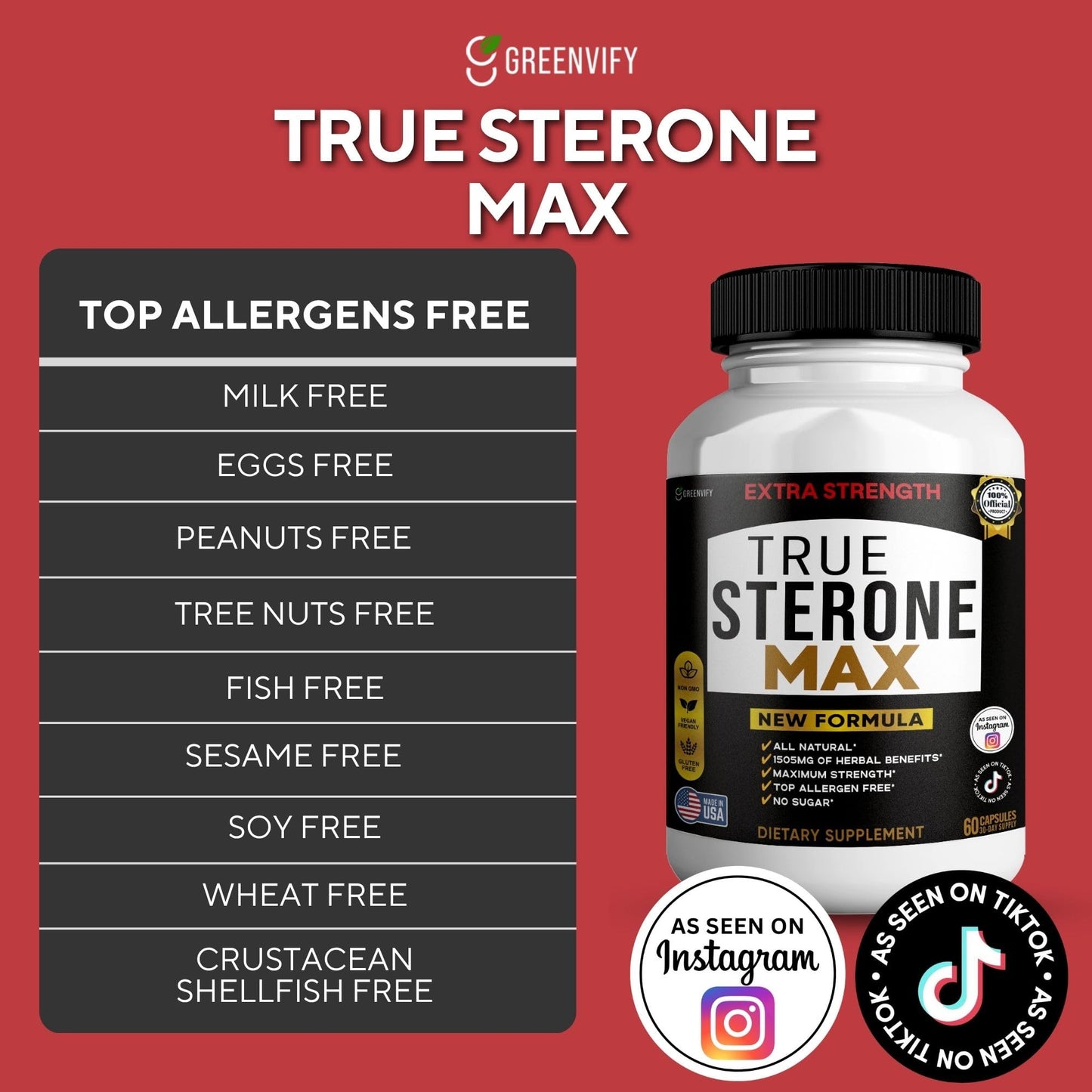 GREENVIFY True Sterone Max Extra Strength Dietary Supplement Organic Maca Root Complex, 60 Capsules