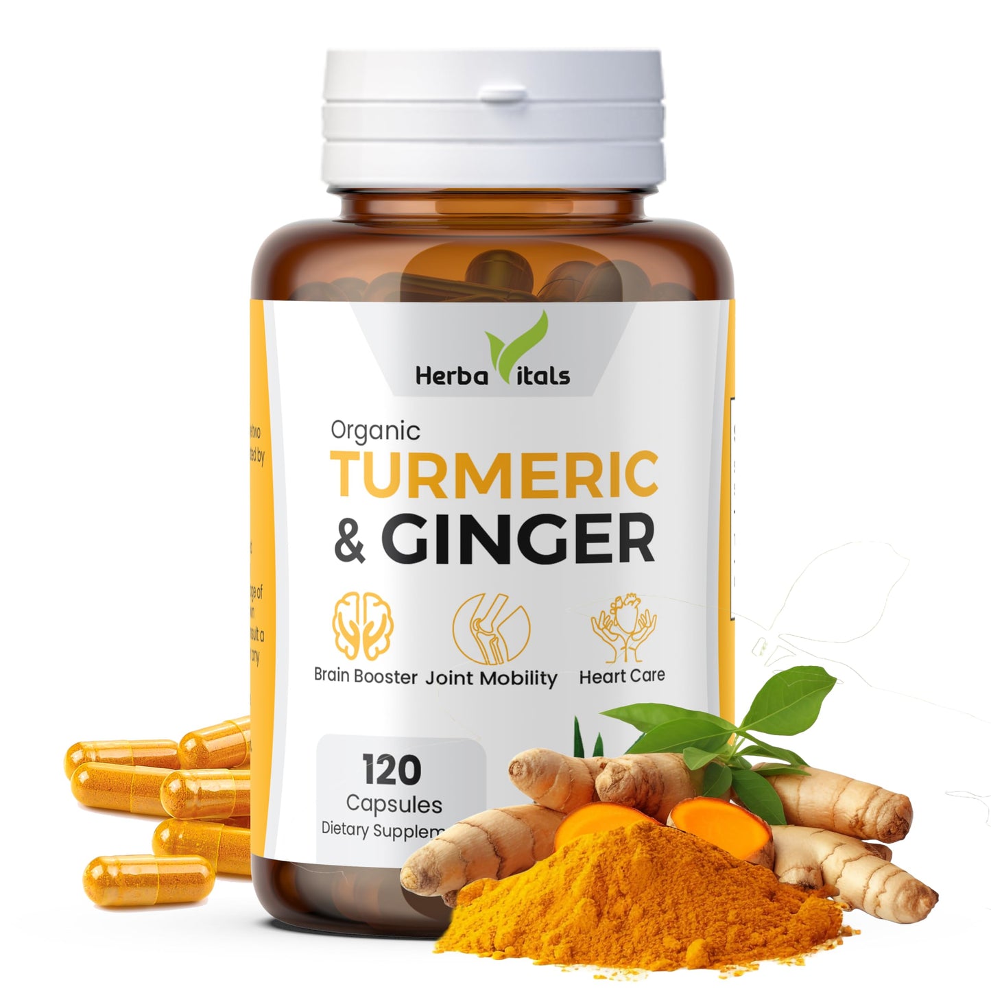 HerbaVitals Turmeric and Ginger Capsules 120 Count