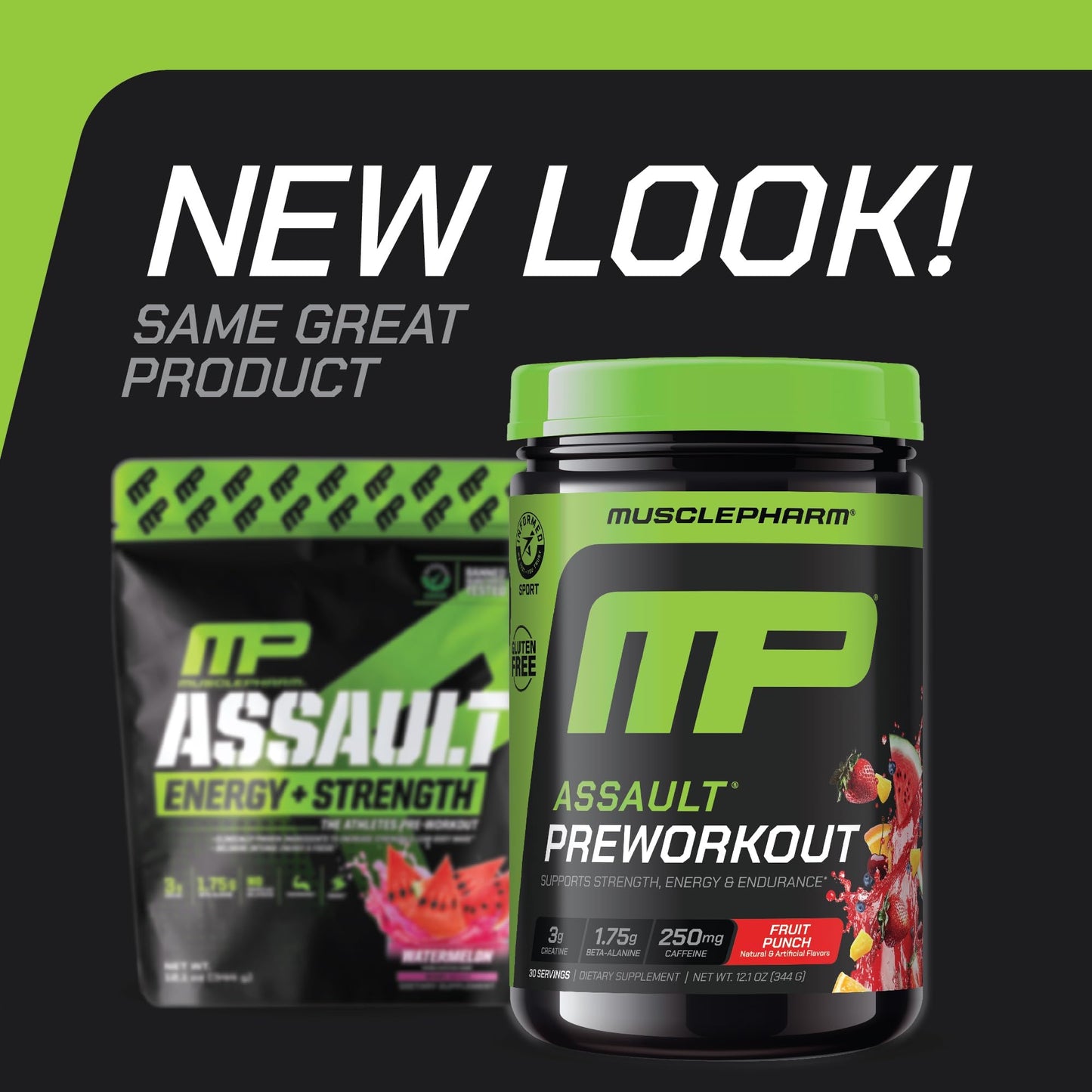 Muscle Pharm Assault Pre Workout Powder Fruit Punch Flavor 12.1 Ounce
