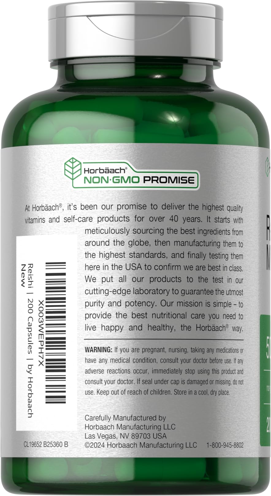Horbäach Reishi Mushroom Capsules 200 Count