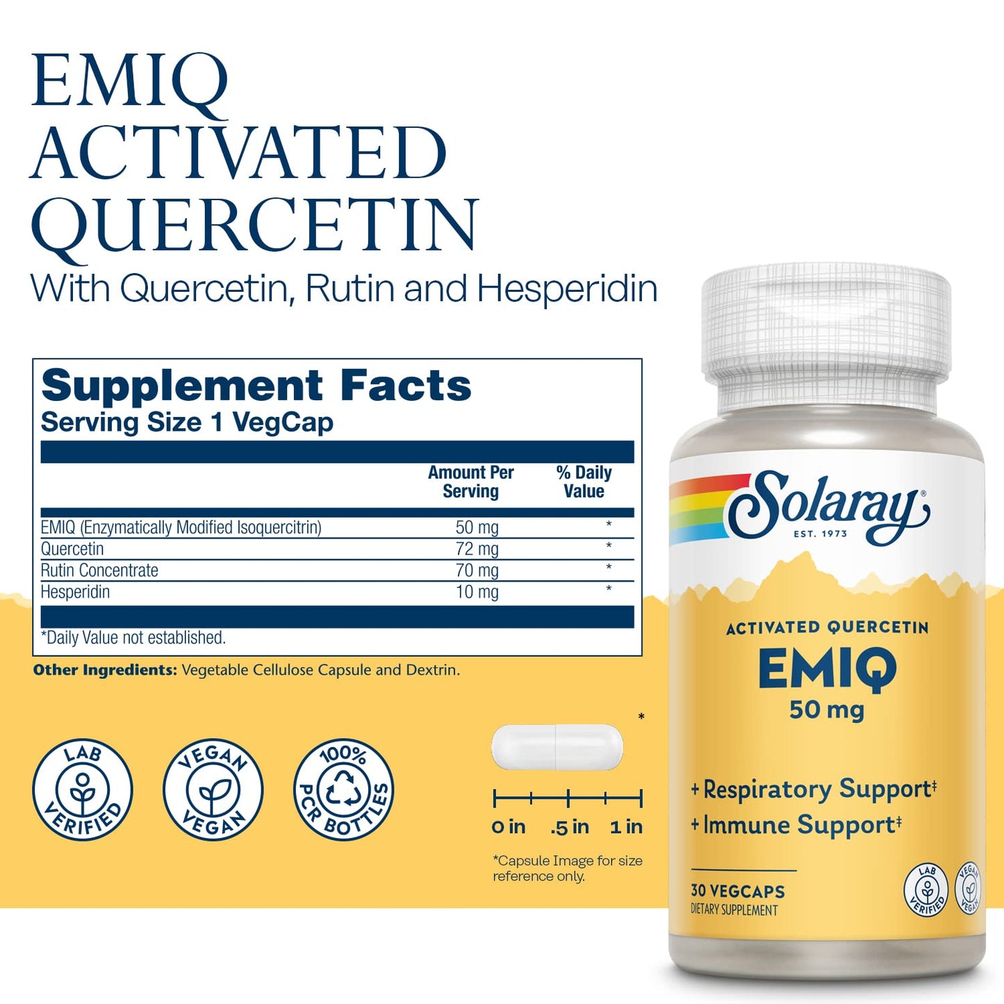 SOLARAY EMIQ Activated Quercetin, Sinus, Respiratory & Immune Health Support, Enhanced Absorption, 30 VegCaps