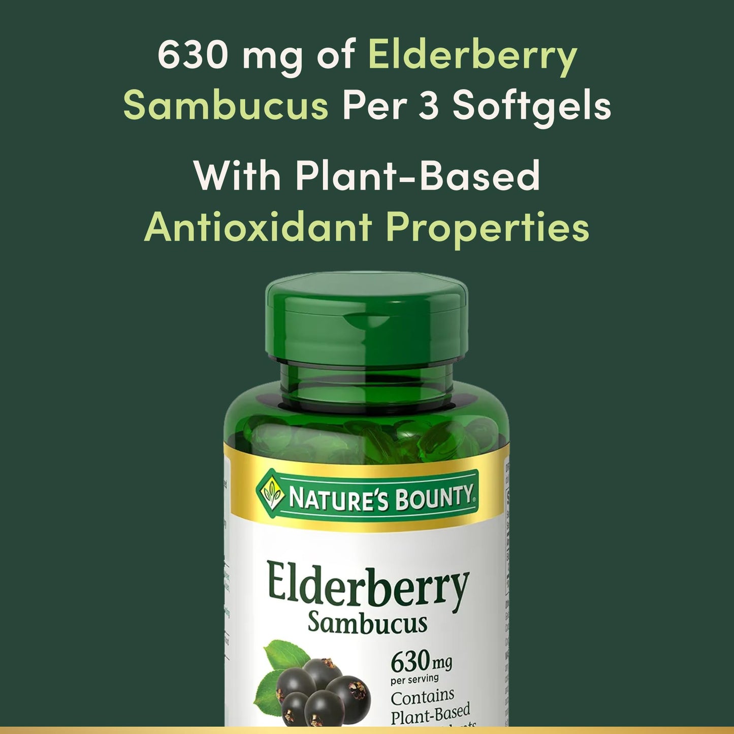 Nature's Bounty Sambucus Elderberry Herbal Supplement Softgels, 120 Count