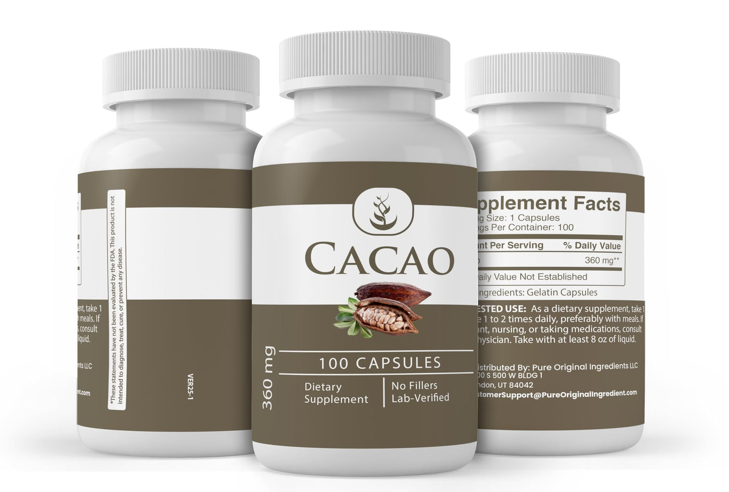 Pure Organic Ingredients Cacao Capsules, 200 Count