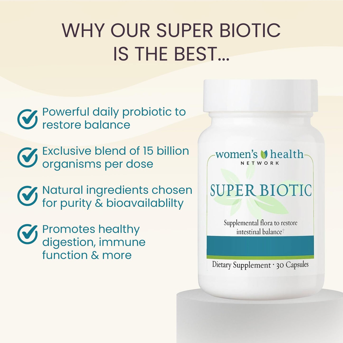 Women's Health Network Super Biotic Probiotic Supplement for Digestive Wellness 30 Capsules