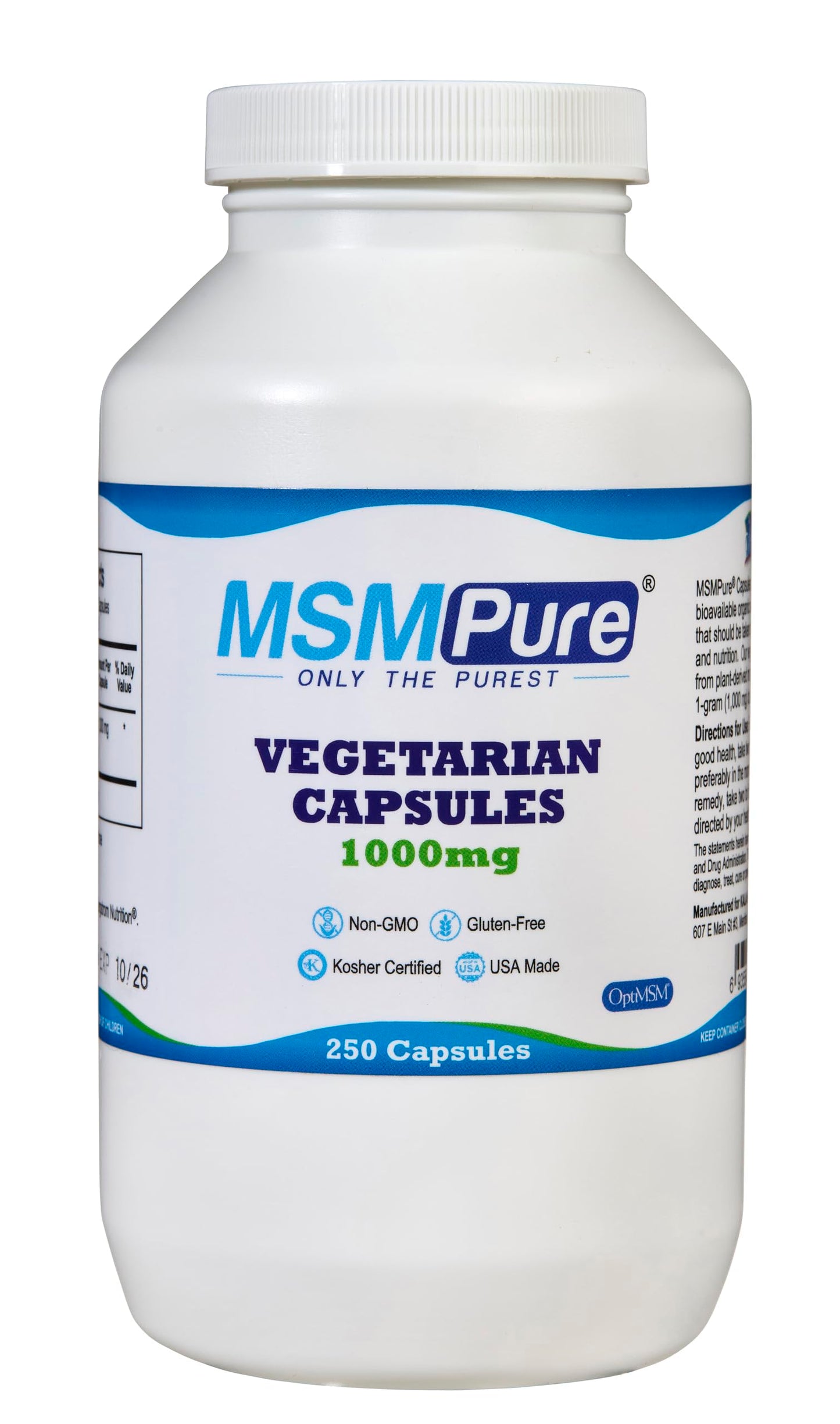 Kala Health MSMPure MSM Vegetarian Capsules – 1,000 mg US-Made MSM per Capsule – 250 Count
