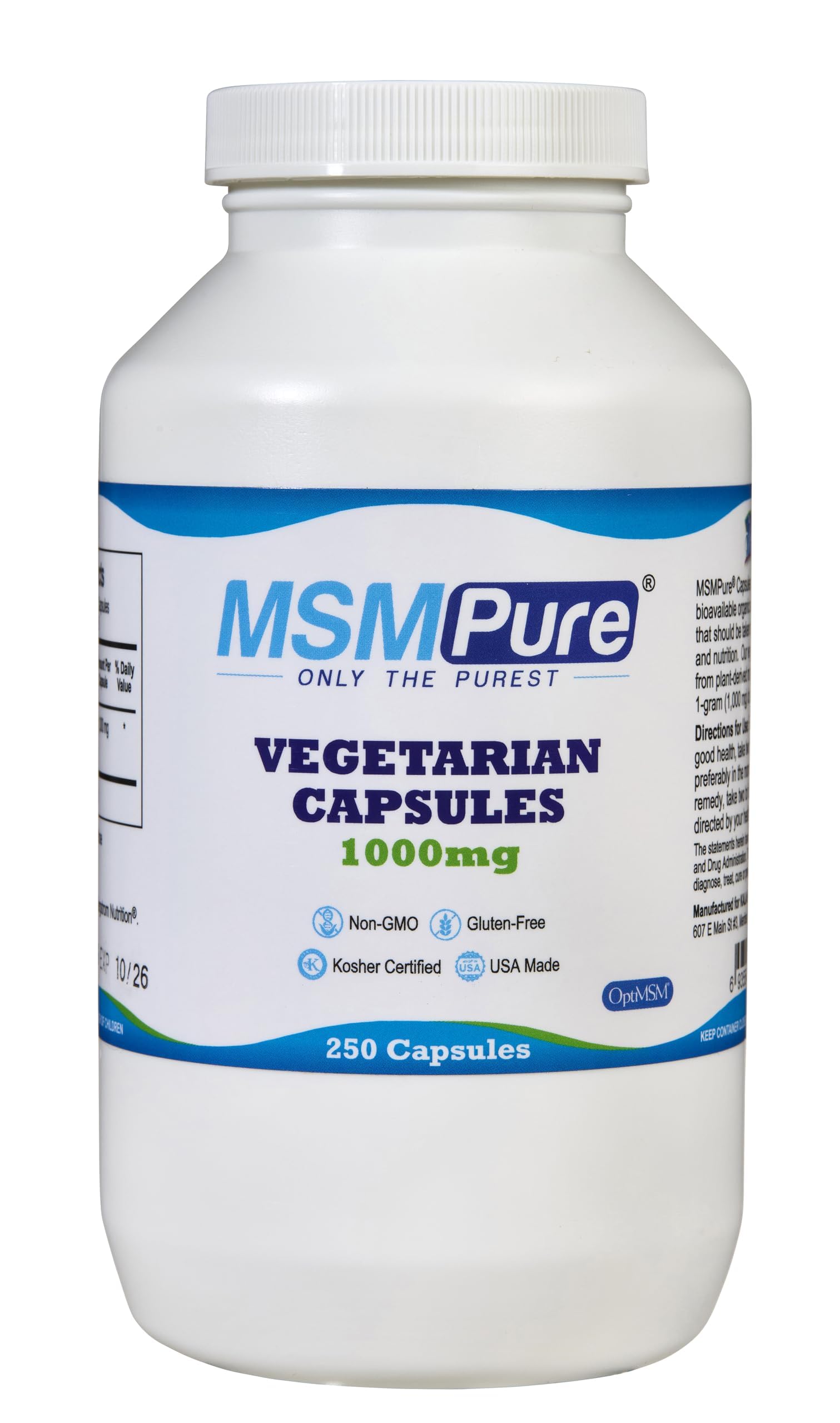 Kala Health MSMPure MSM Vegetarian Capsules – 1,000 mg US-Made MSM per Capsule – 250 Count