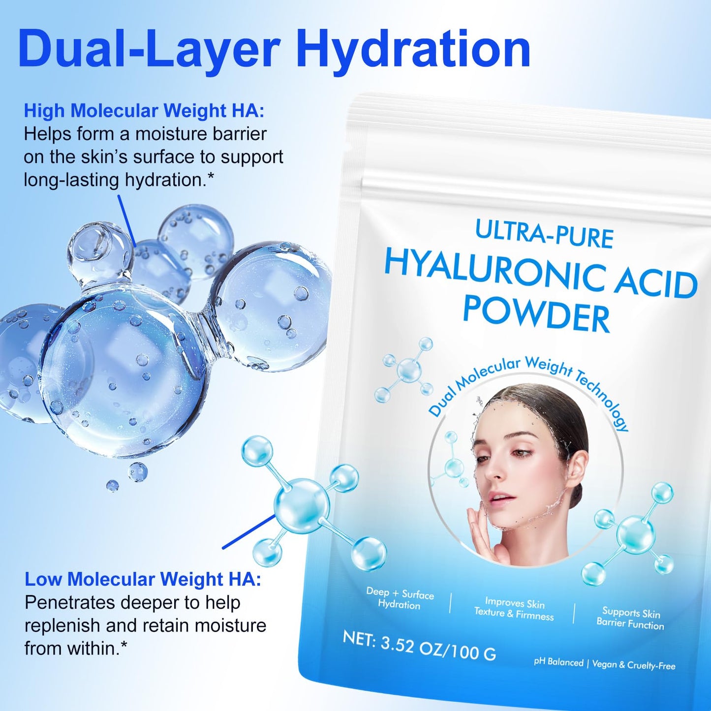 NBTREKTIE Hyaluronic Acid Powder for Skin, 3.52 oz