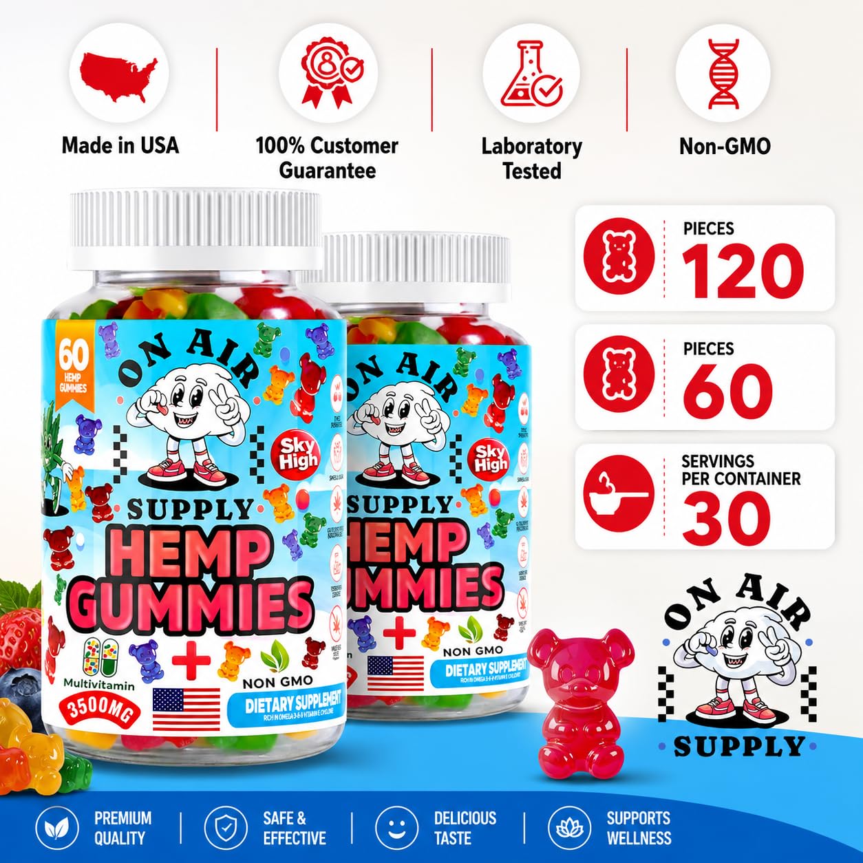 On Air Supply Hemp Gummies 3,500mg Extra Strength Gummy, 60 Count
