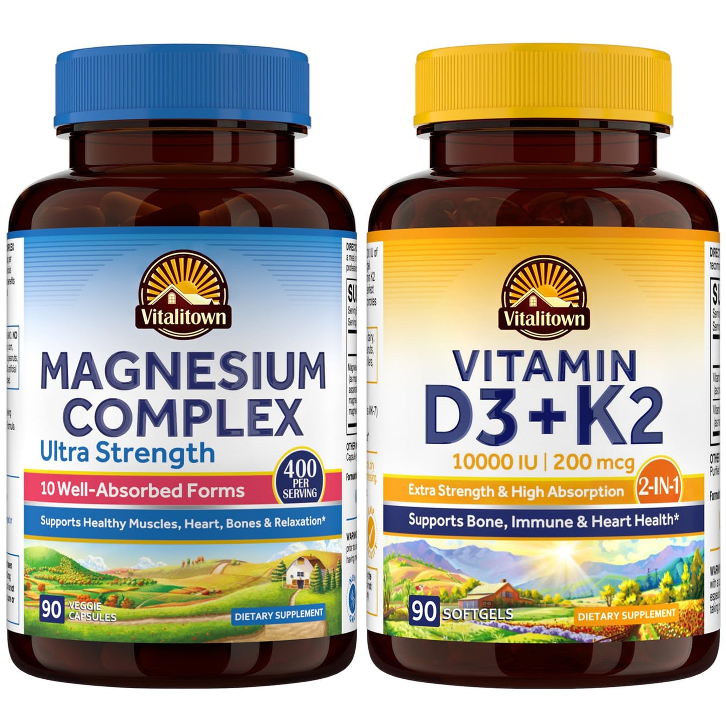Vitalitown Ultra Magnesium & Vitamin D3 K2 Bundle Capsule 180 Count