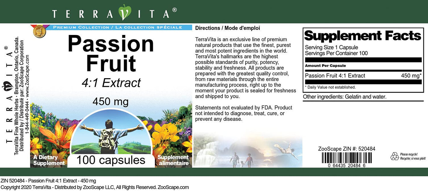 Terravita Passion Fruit 4:1 Extract - 450 mg Capsules, 300 Count