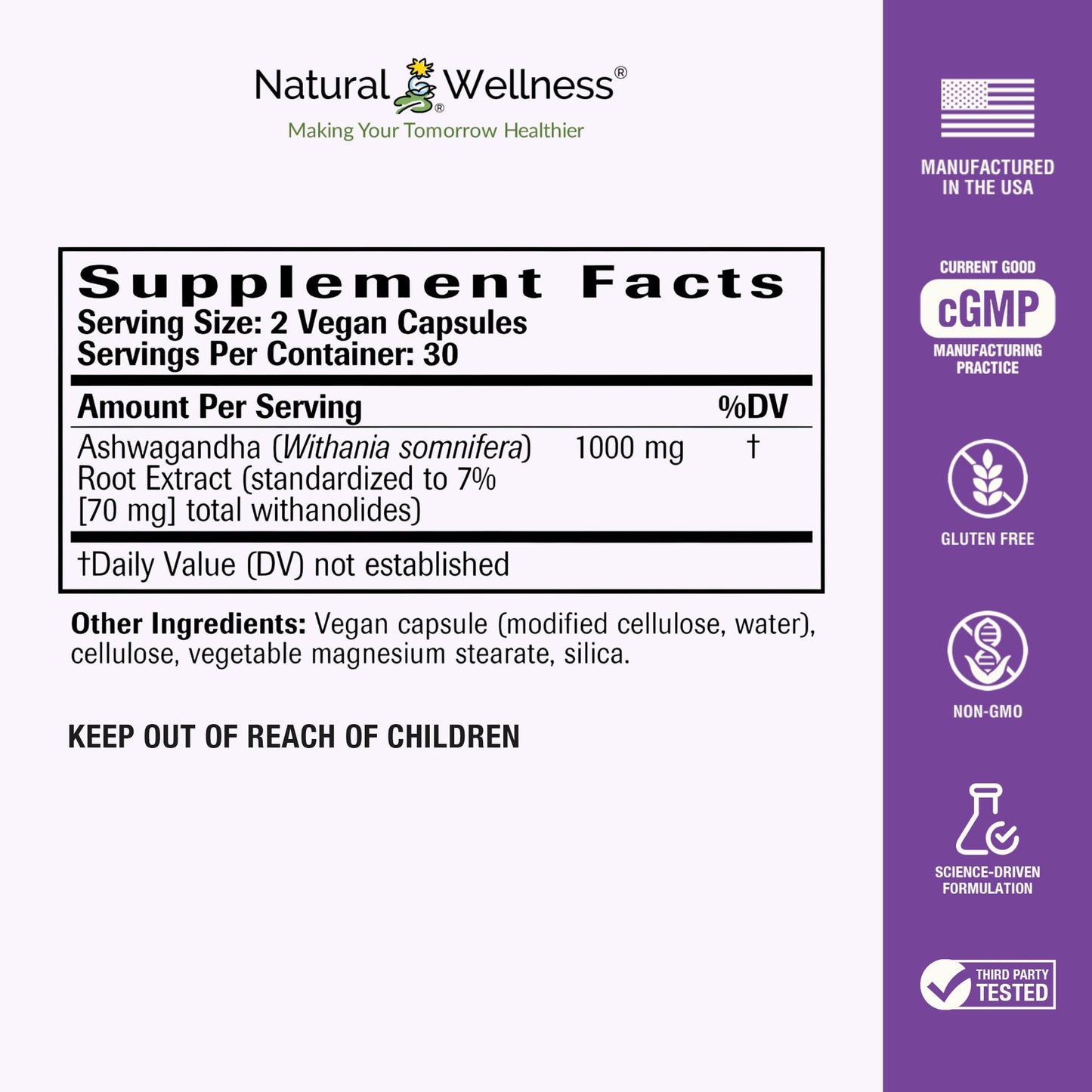 Natural Wellness Ashwagandha Root Extract 1000 mg Capsule, 60 Capsules