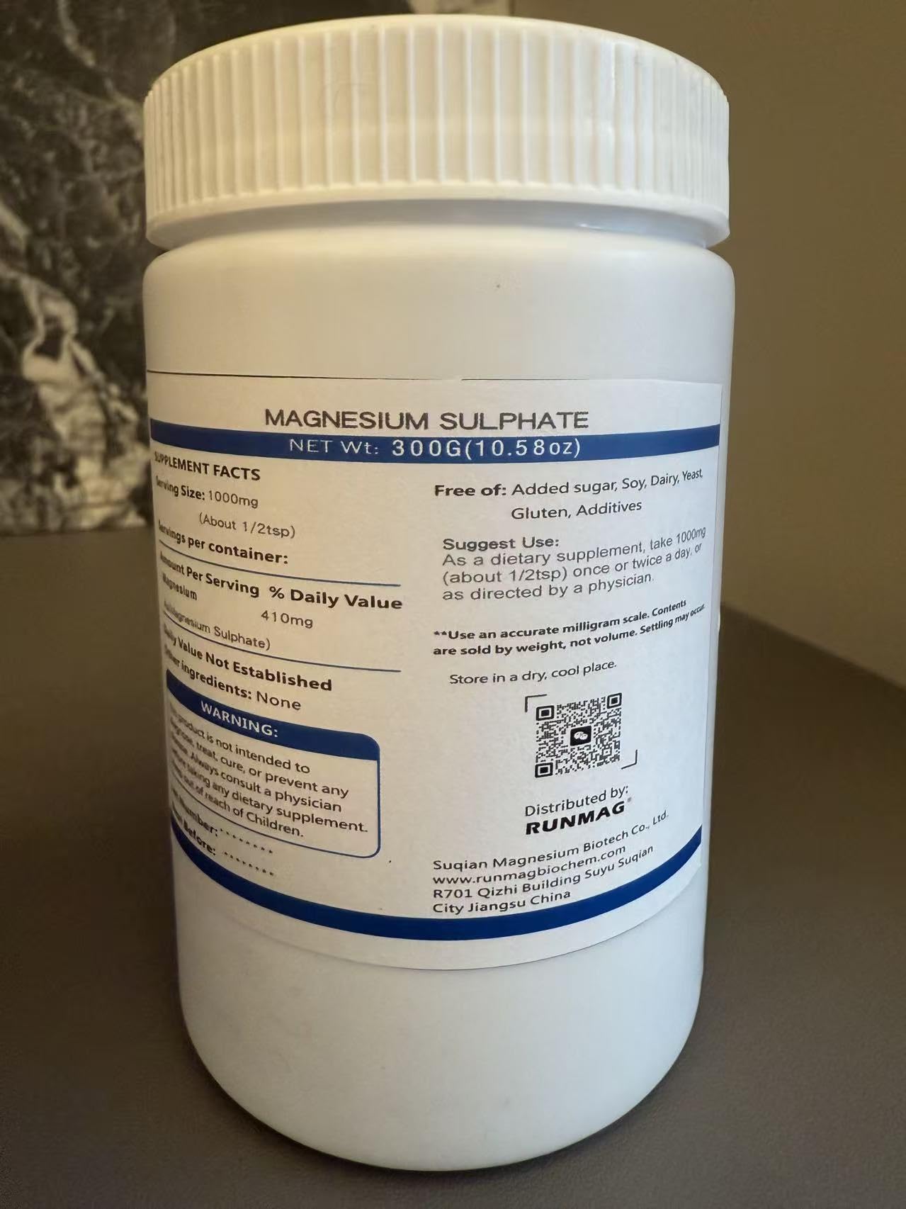 RUNMAG Magnesium Sulfate Food Grade Powder, 10.58 oz
