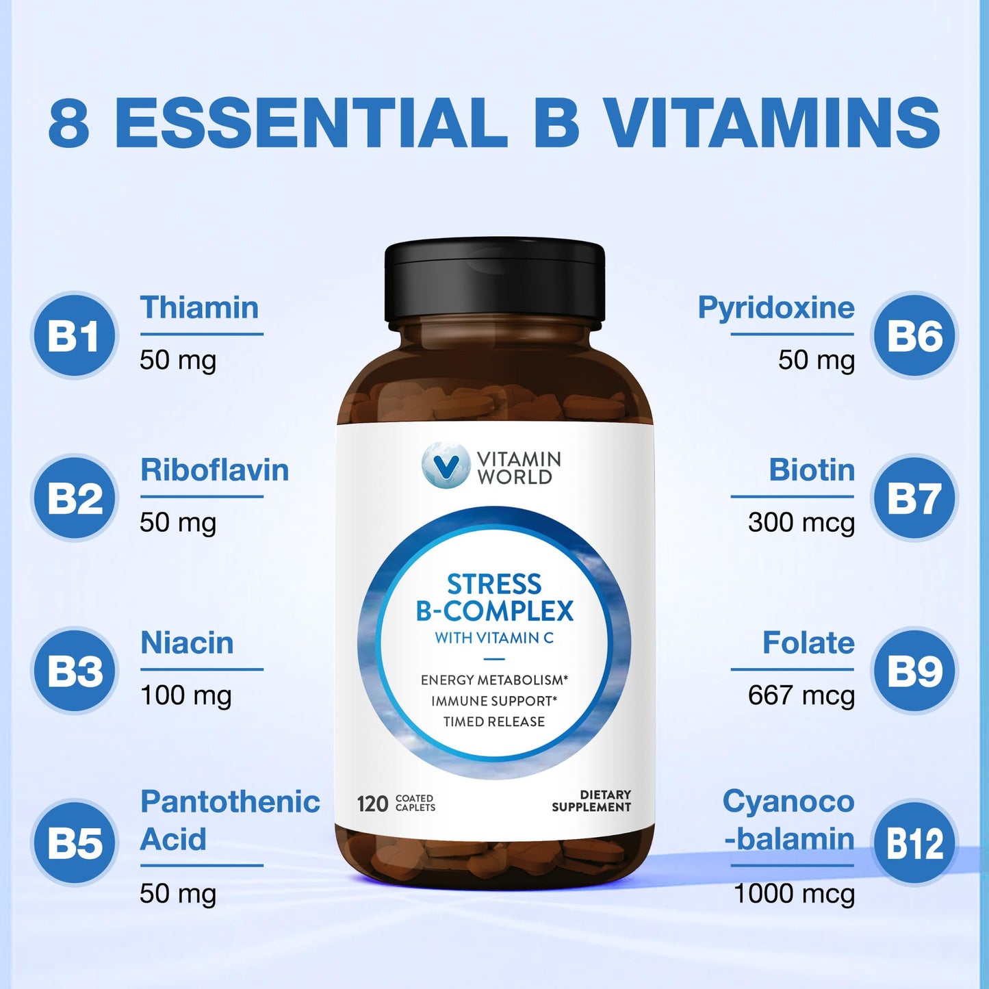 Vitamin World Stress Vitamin B Complex with Vitamin C 120 Caplets