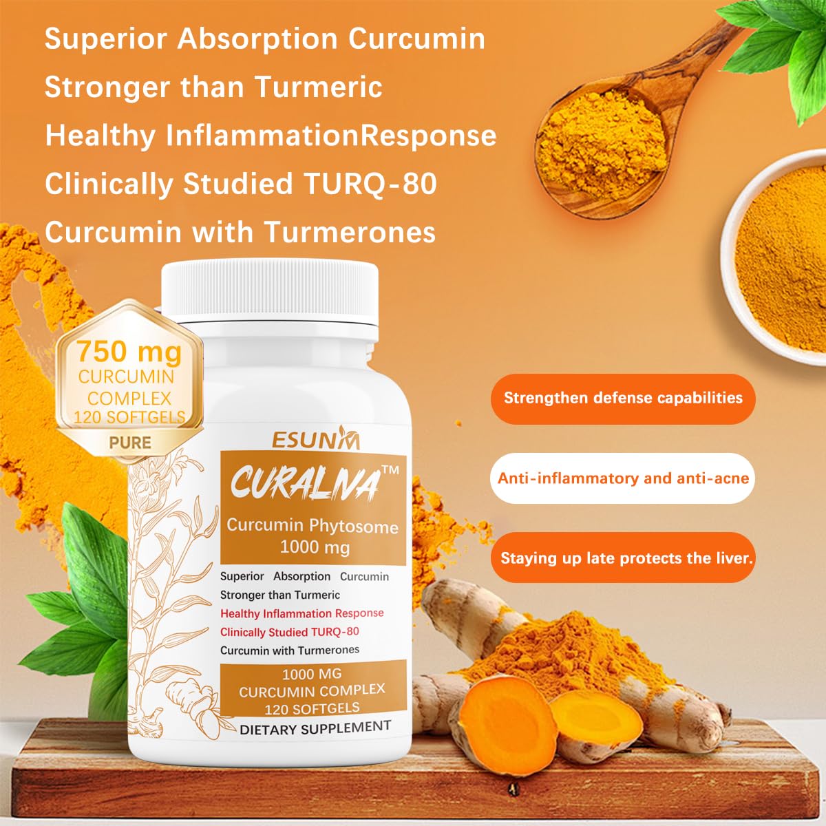 ESUNM CURALIVA Curcumin Phytosome 1000 mg Capsules, 60 Count