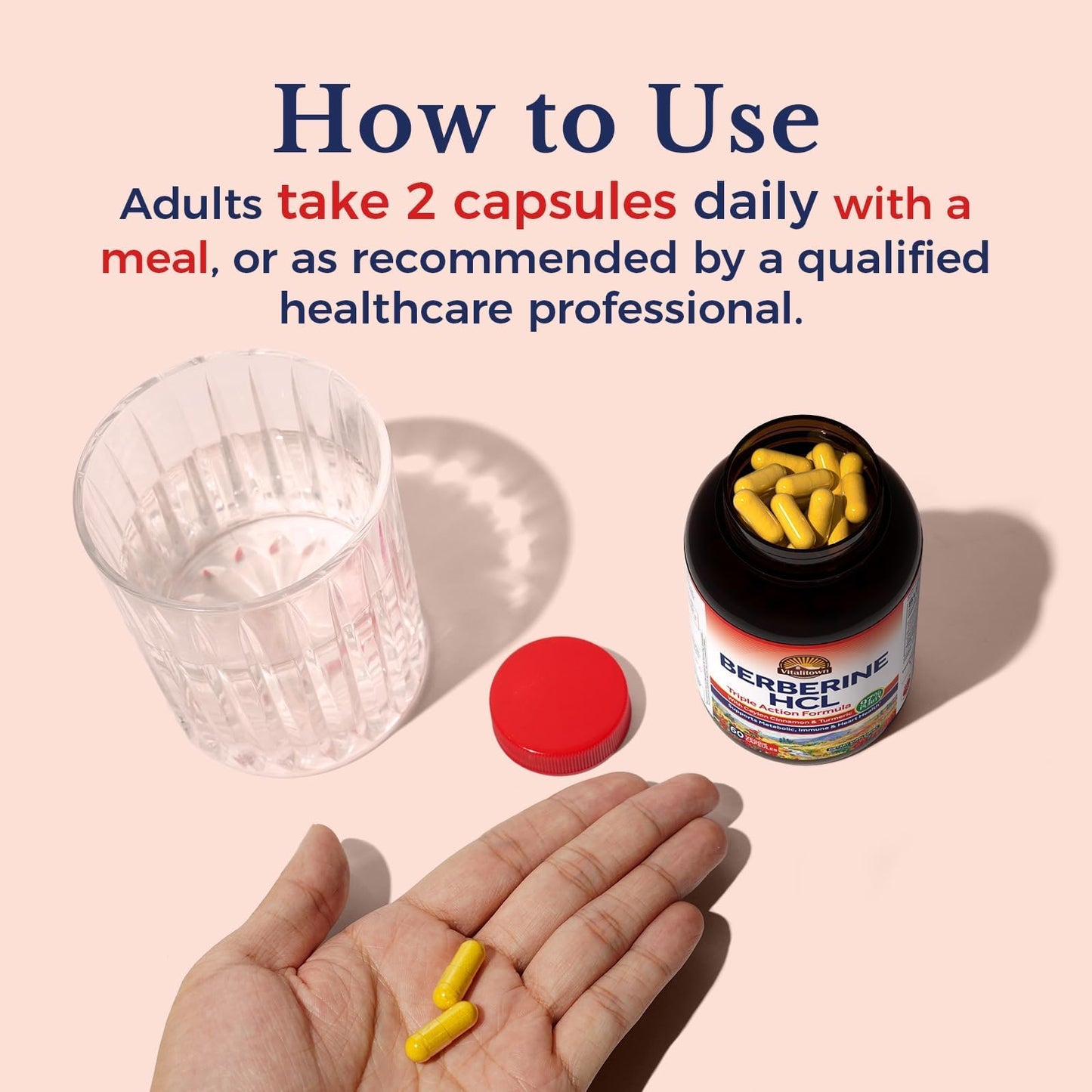Vitalitown Berberine HCl 200mg with Ceylon Cinnamon & Turmeric, 97% Purity, Concentrated Berberine Supplement, 60 Capsules