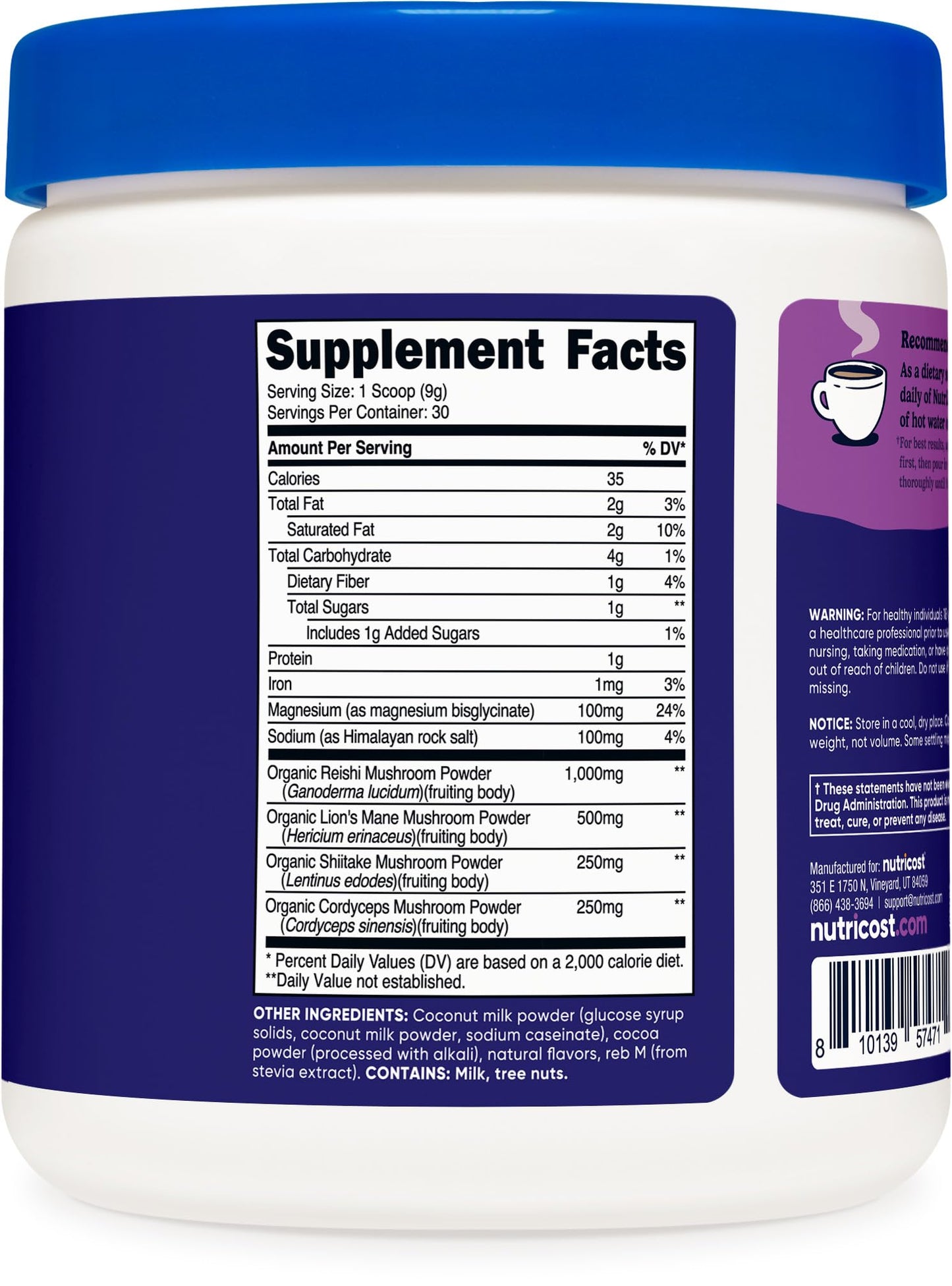 Nutricost Nutrizen PM Unwind Adaptogenic Mushroom Drink Powder 9.2 Ounce