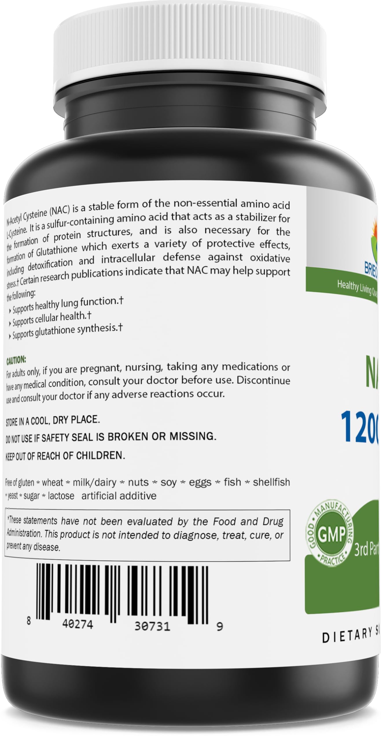 Brieofood N-Acetyl Cysteine (NAC) Supplement 1200 mg per Serving, 250 Capsules