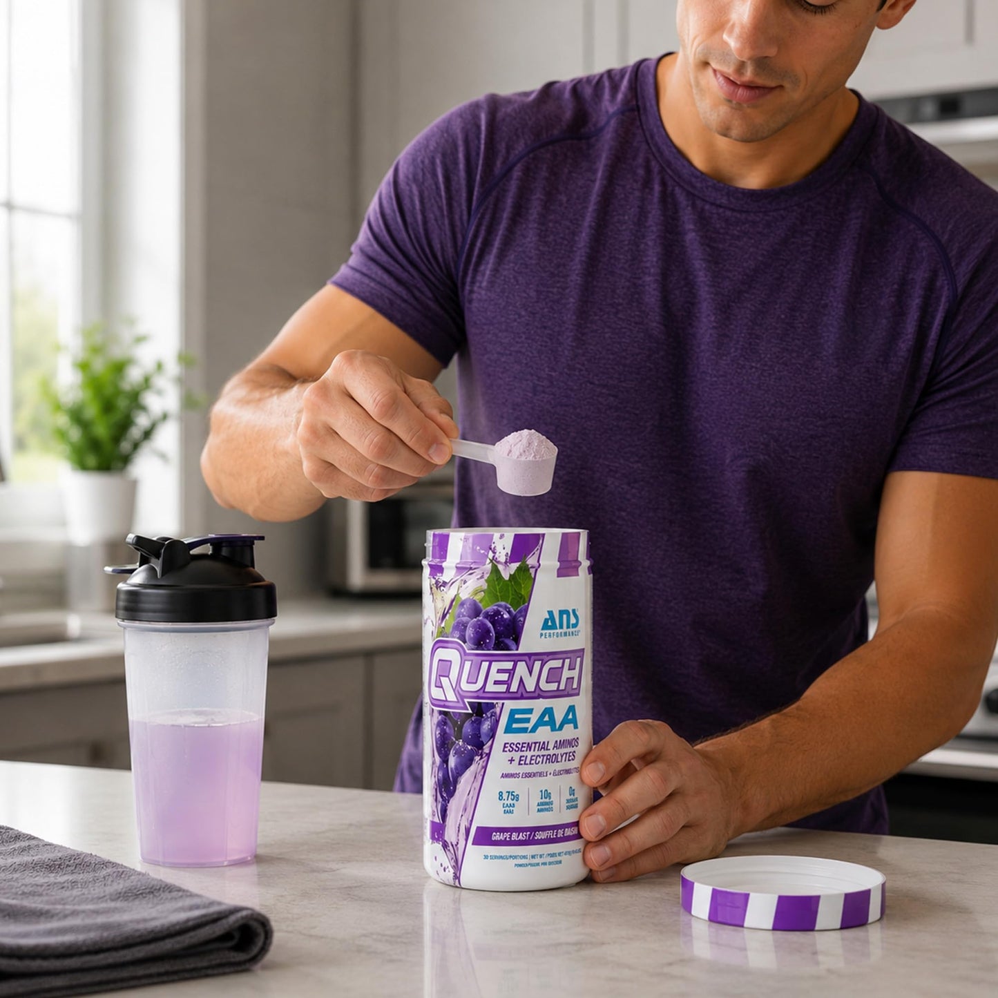 ANS Performance Quench EAA Aminos + Electrolytes Powder – Complete Blend of 9 EAAs – 10g Total Amino Acids – Vitamins, Antioxidants, Electrolytes – Zero Sugar, Carbs, Calories (Grape Blast) – 14.6 oz
