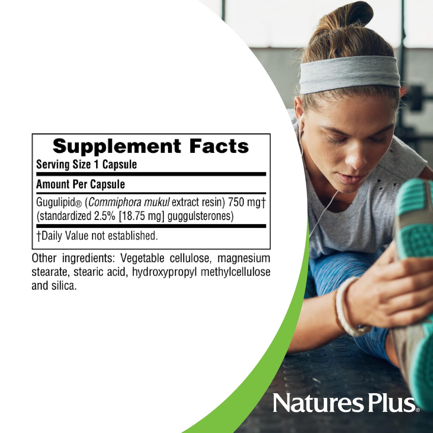 NaturesPlus Herbal Actives Gugulipid 750 mg, 2.5% Guggulsterones, 60 Vegan Capsules