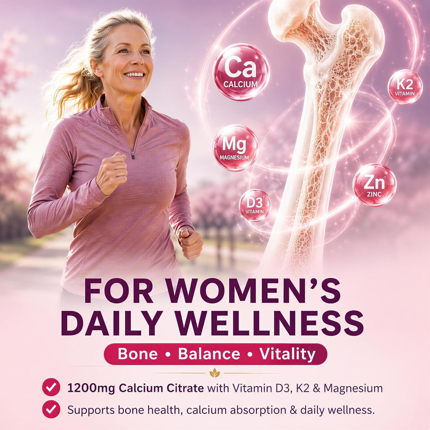 RUNUAN Calcium Gummies 1200mg with Magnesium, Zinc, D3, K2, B12, B6 180 Count