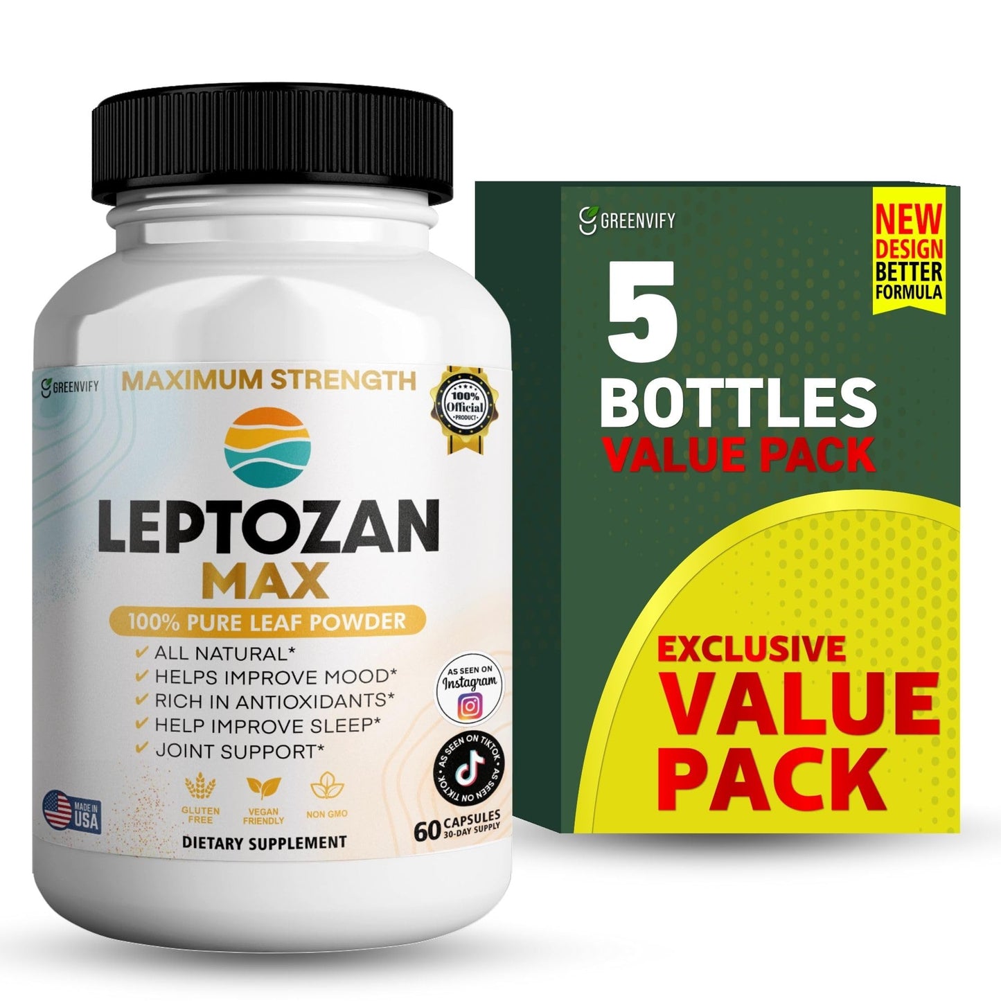 GREENVIFY Leptozan Max 800mg Horseradish Tree Moringa Supplement Capsule 300 Count