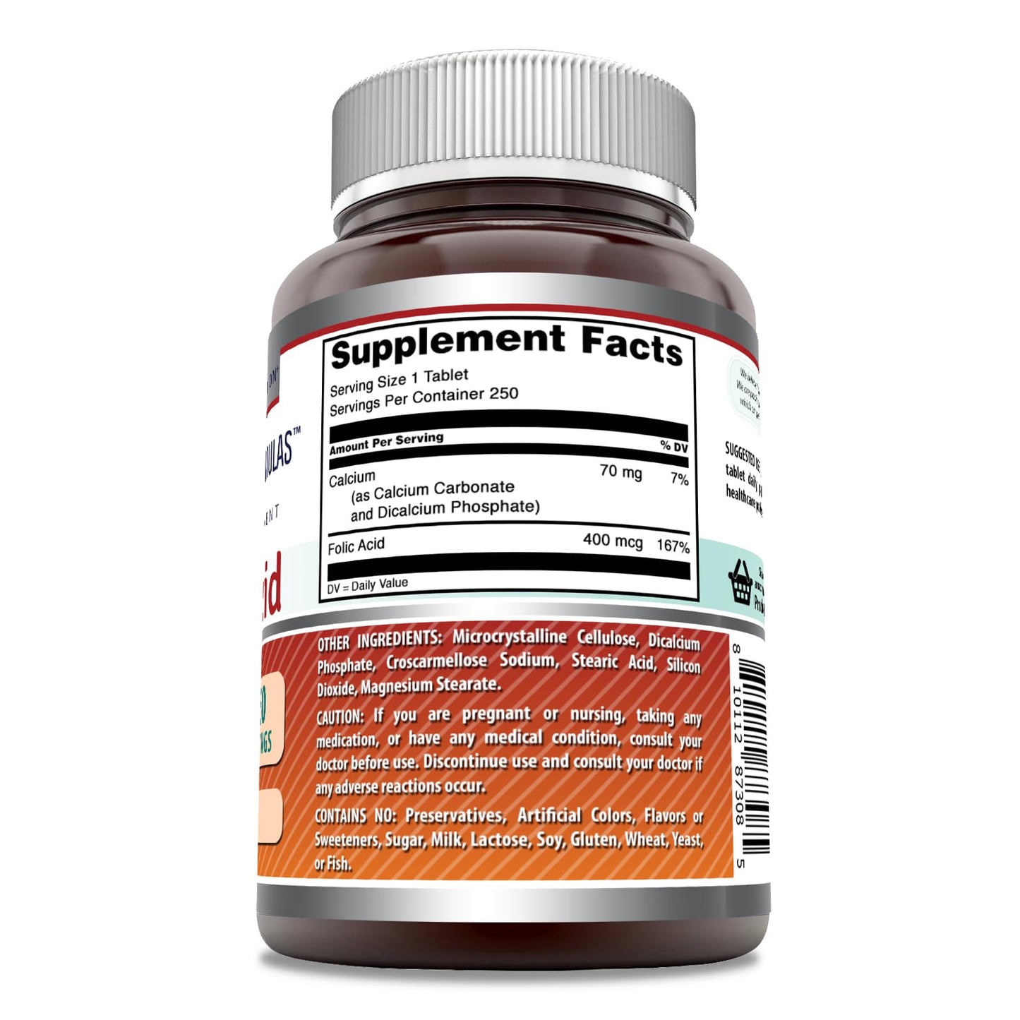 Amazing Nutrition Folic Acid (Vitamin B9) 400 mcg Tablets, 250 Count