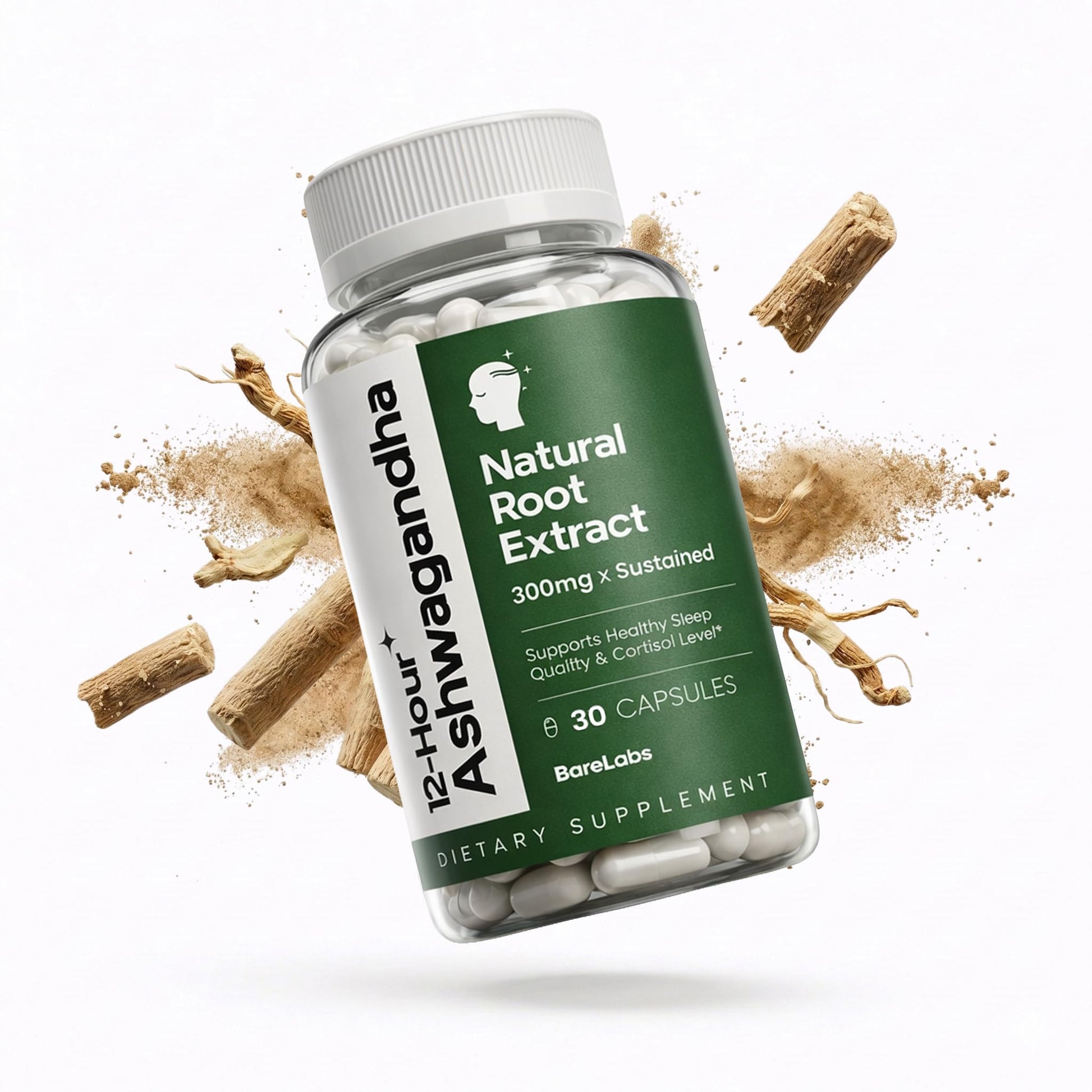 BareLabs Ashwagandha 300mg 12 Hour Time Release Root Extract Prolanza® Capsule, 30 Count