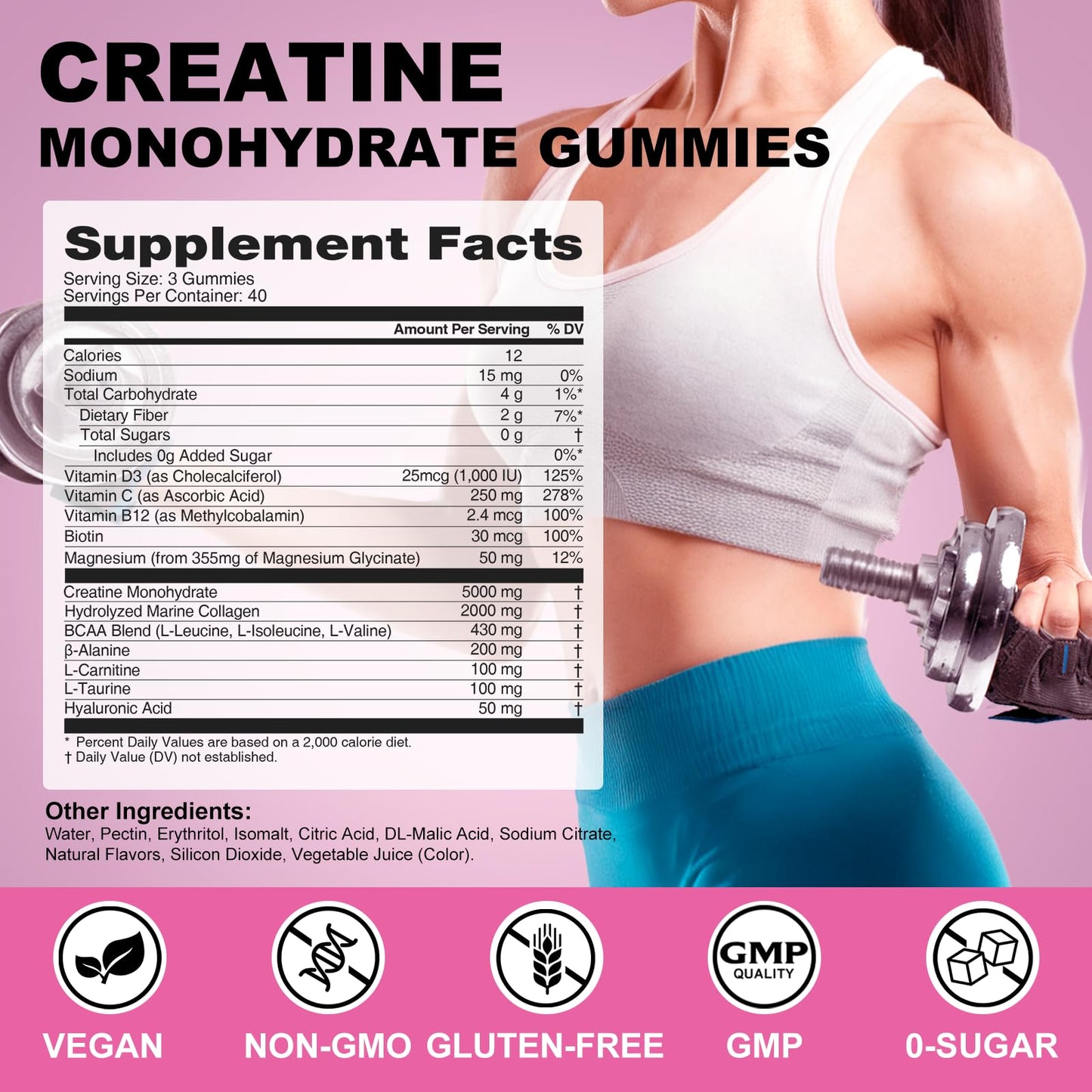 Sound Health Organic 12 in 1 Creatine Gummies, Strawberry Flavor, 120 Count